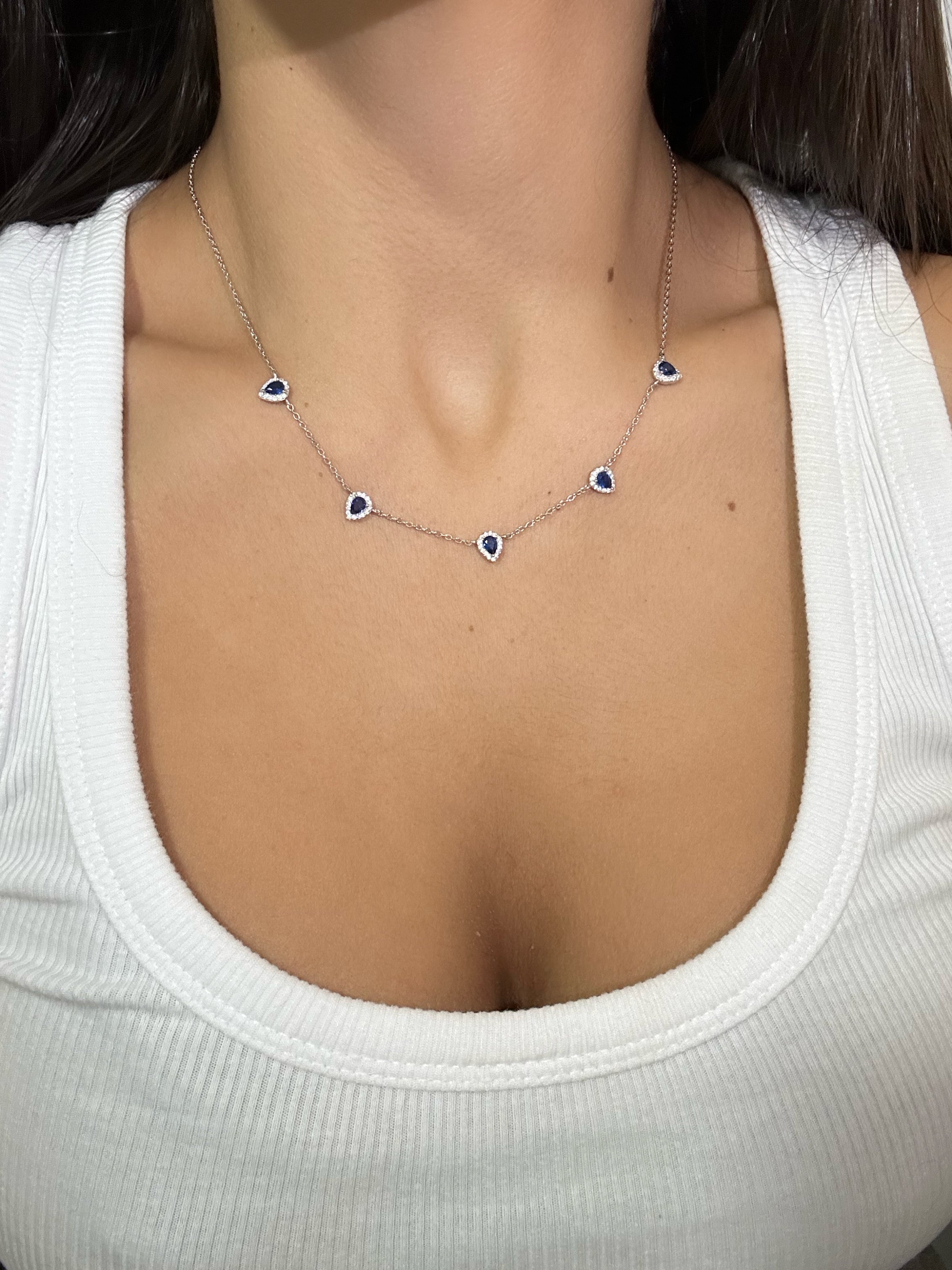 Pear Sapphire Diamond Halo Necklace