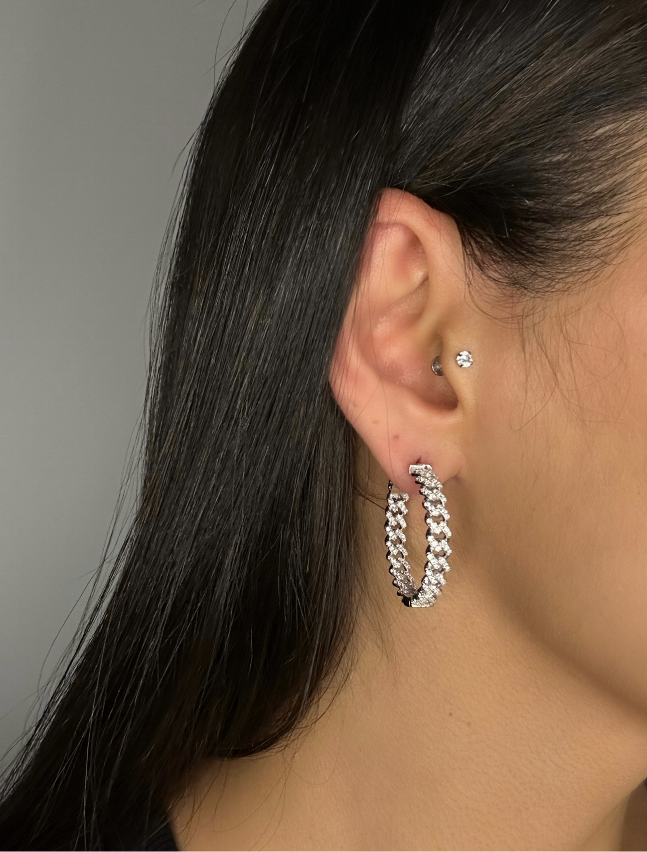 Diamond Cuban Link Hoop Earrings