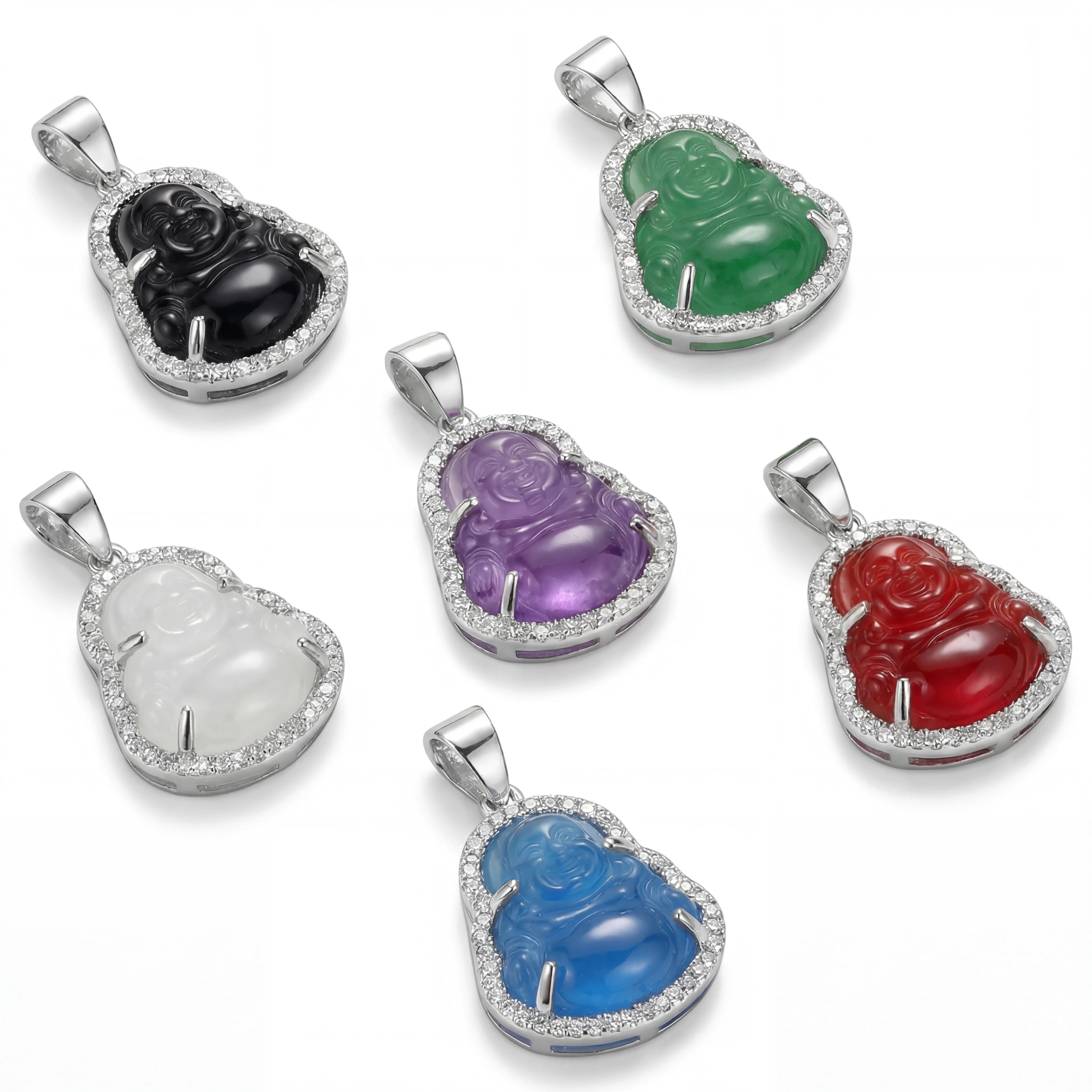 925 Sterling Silver Buddha Pendant with Cubic Zirconia – Multi-Color Spiritual Charm Necklace