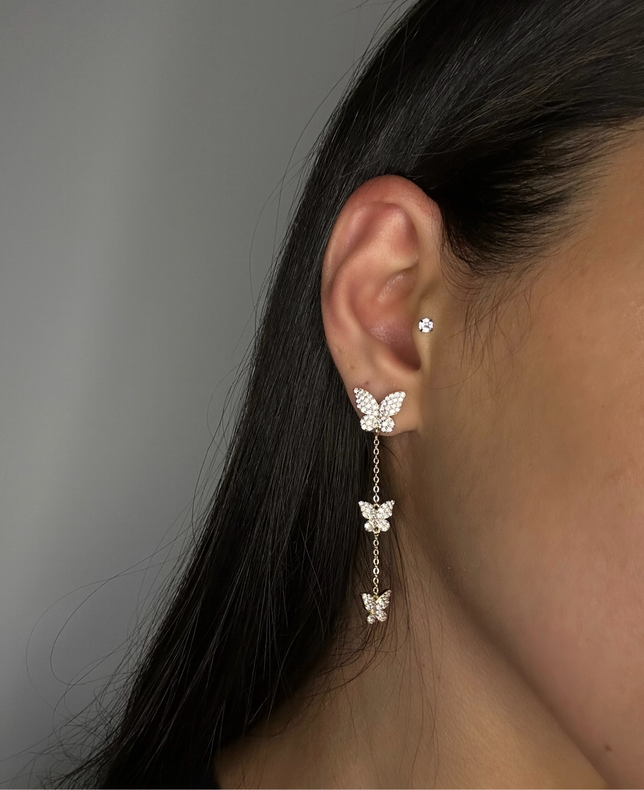 Triple Butterfly Drop Earrings