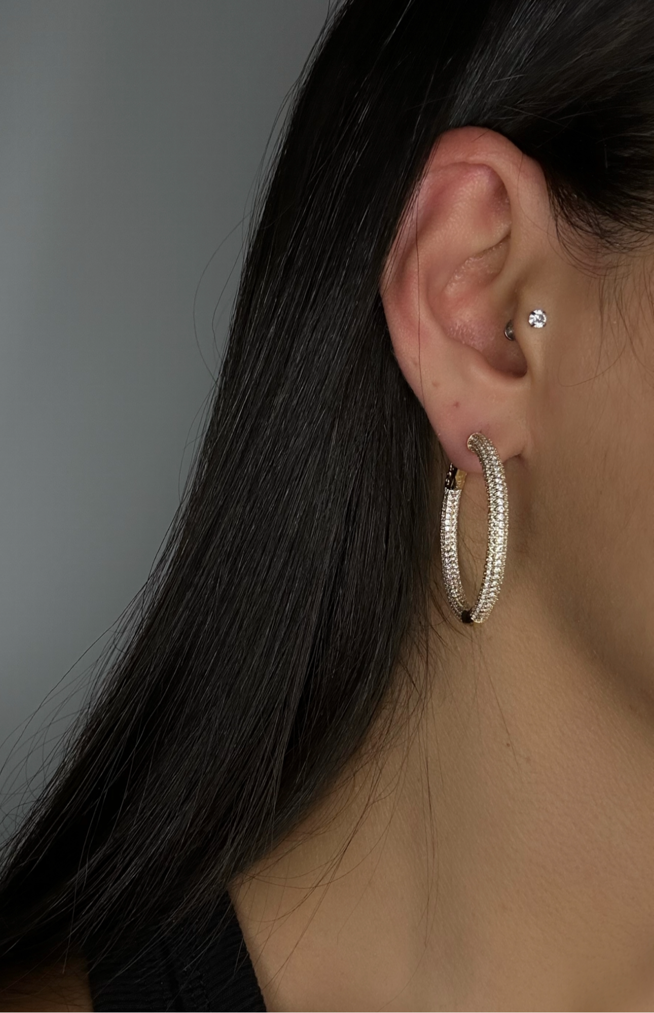 Full Diamond Pavé Medium Hoop Earrings