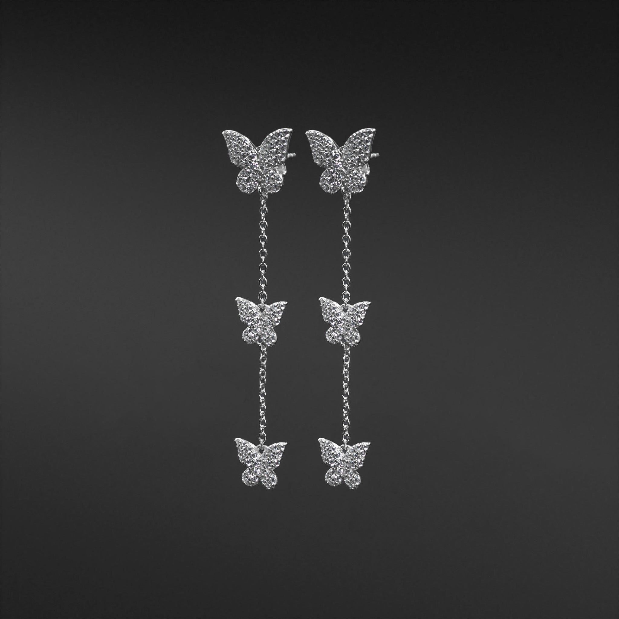 Triple Butterfly Drop Earrings
