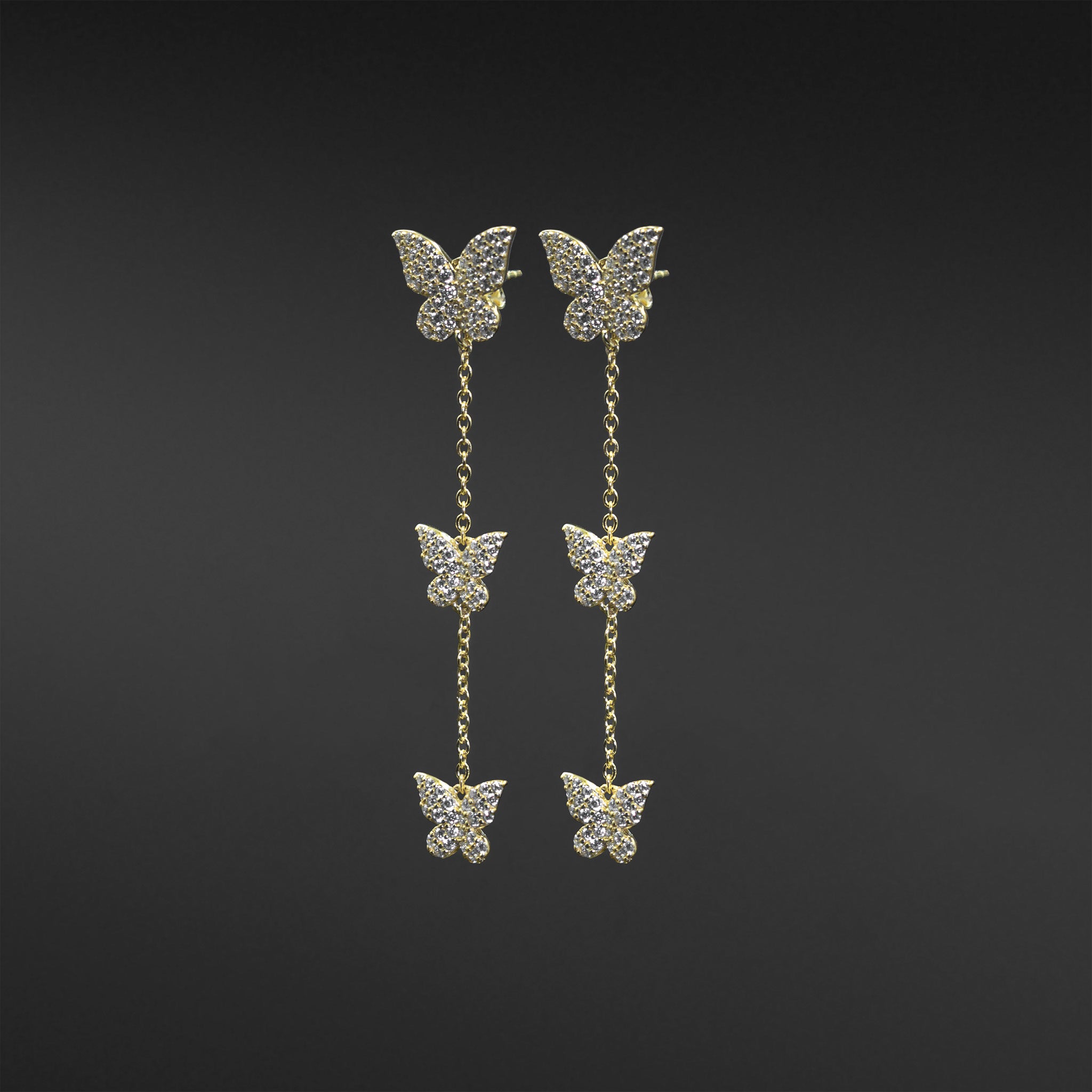 Triple Butterfly Drop Earrings