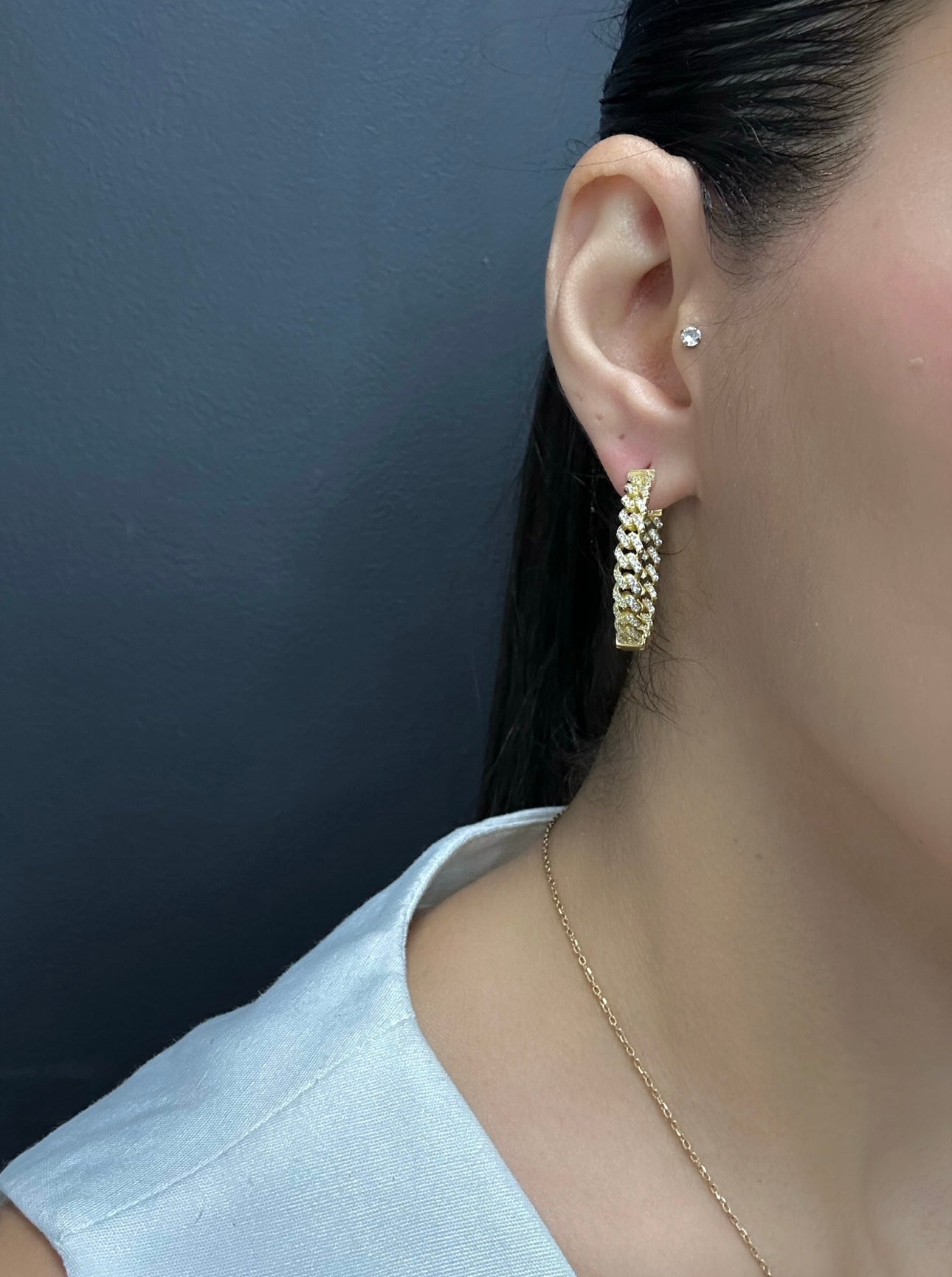 Diamond Cuban Link Hoop Earrings