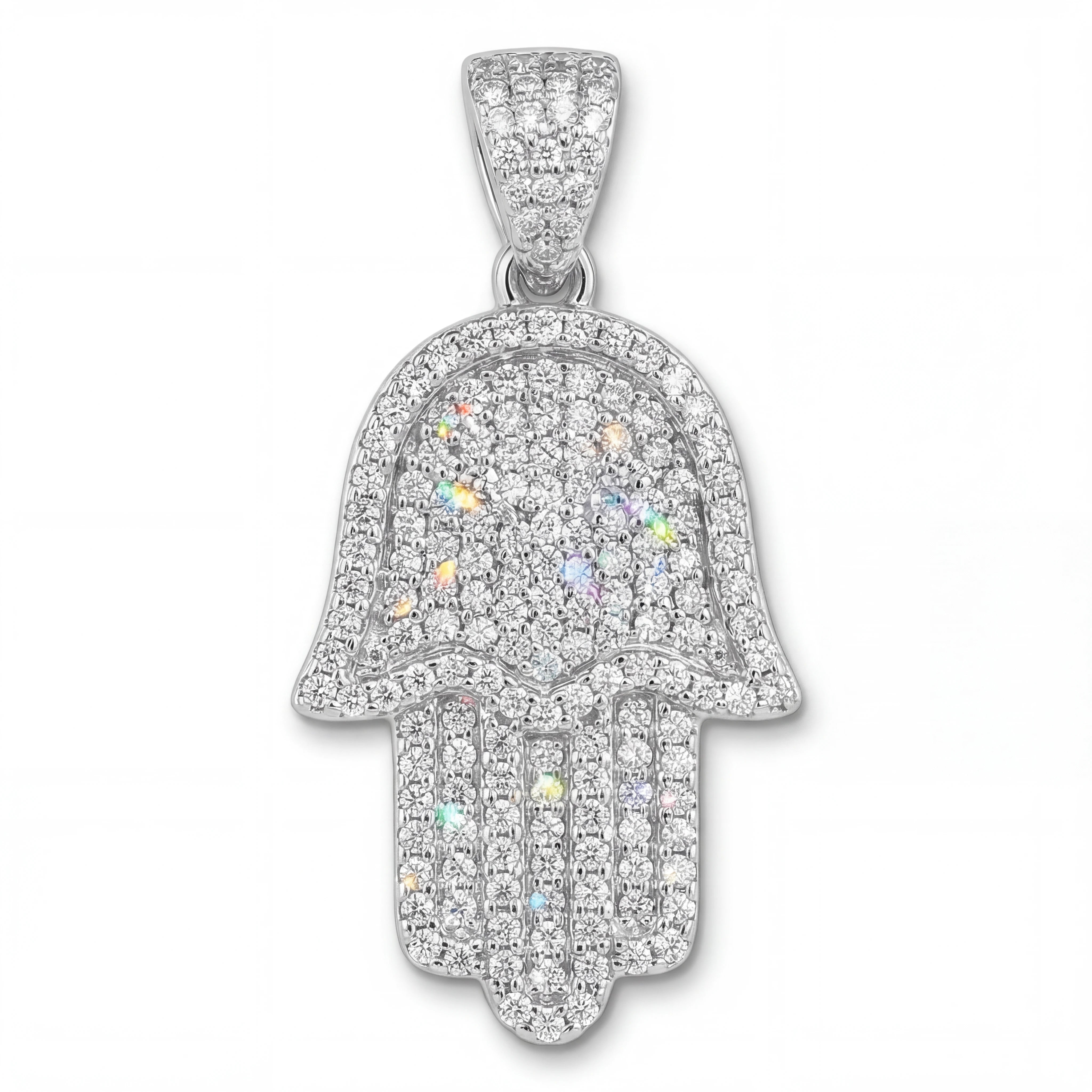 Iced Out Hamsa Hand Pendant – 925 Sterling Silver Protection Necklace
