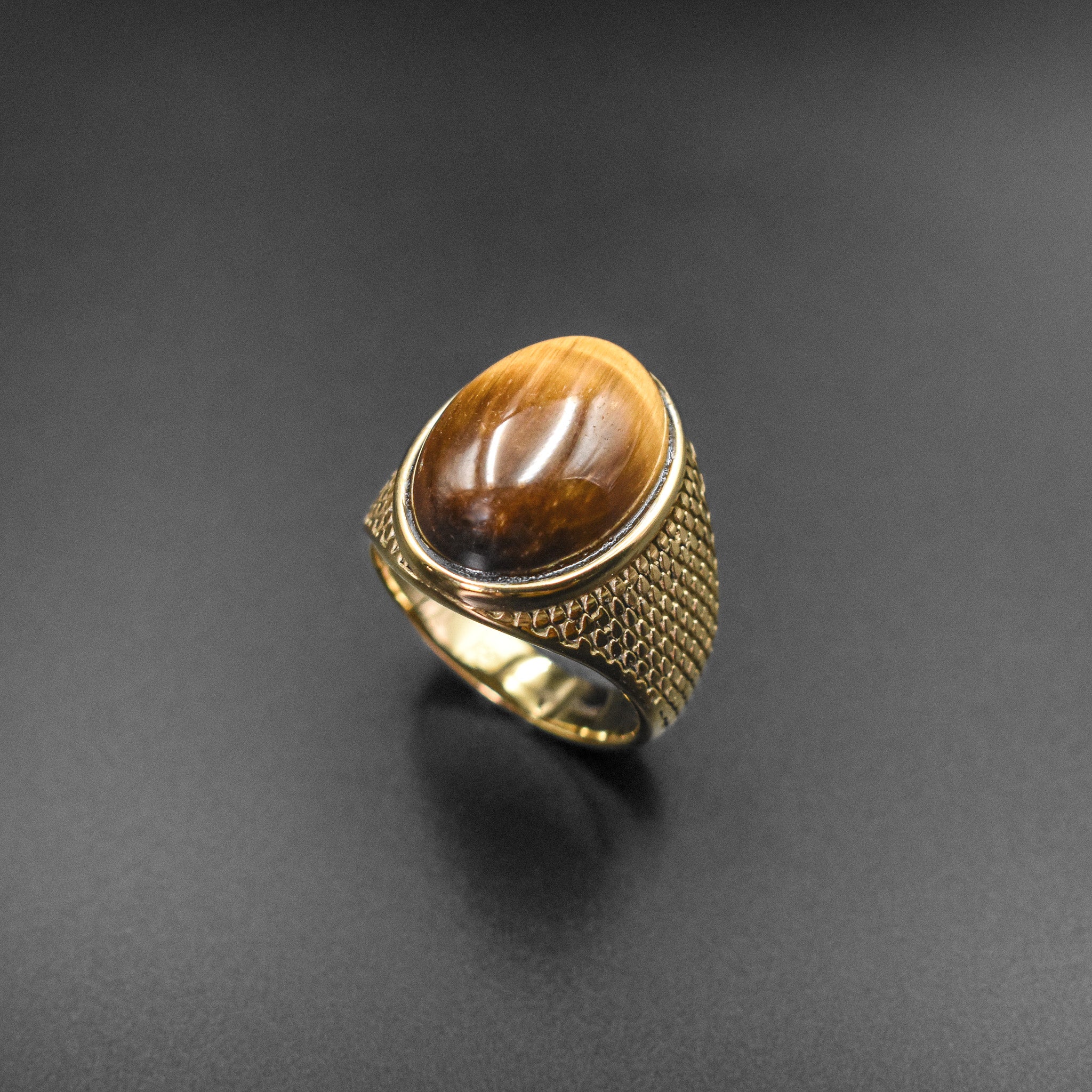 Brown Tigers Eye Stainless Steel Ring