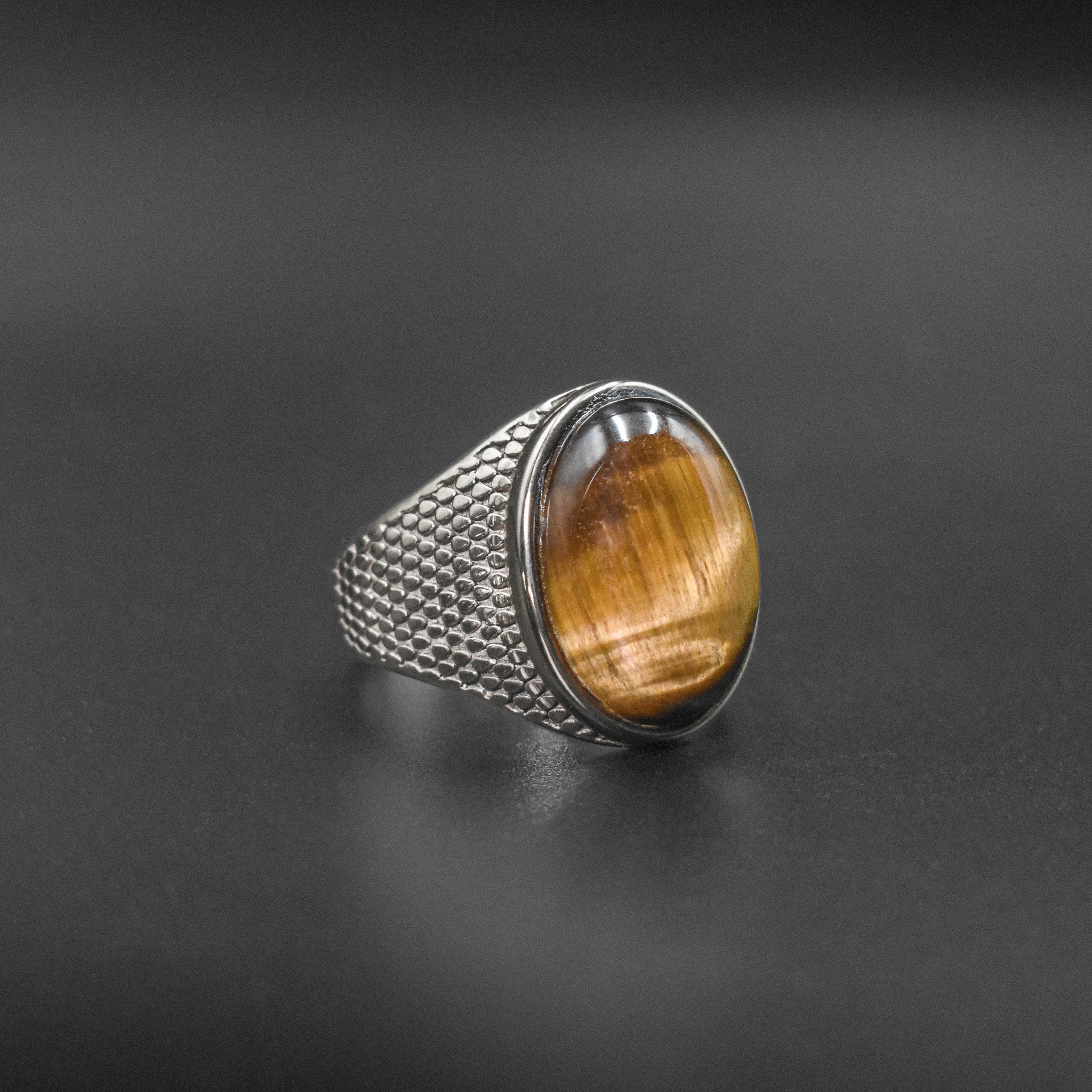 Brown Tigers Eye Stainless Steel Ring