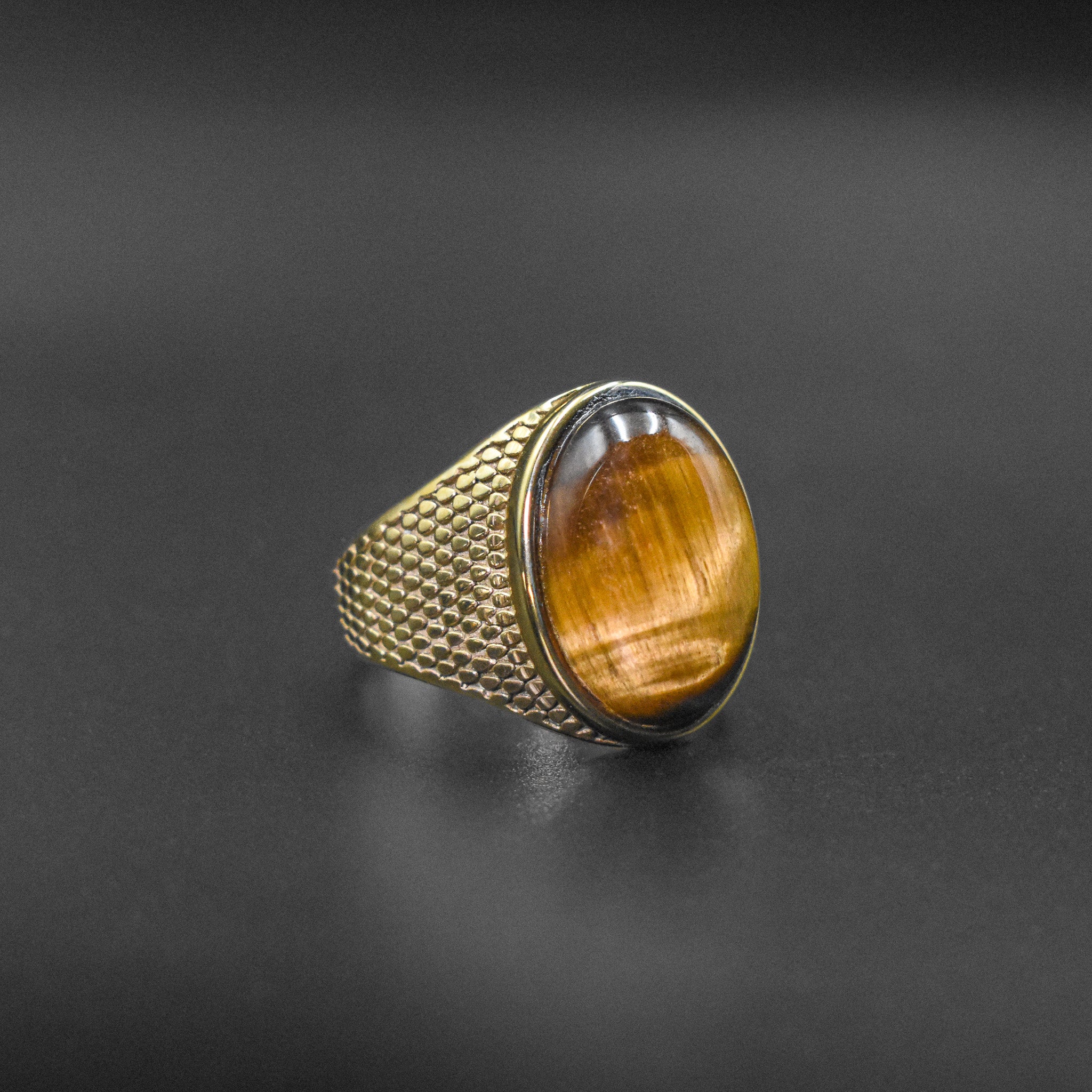Brown Tigers Eye Stainless Steel Ring