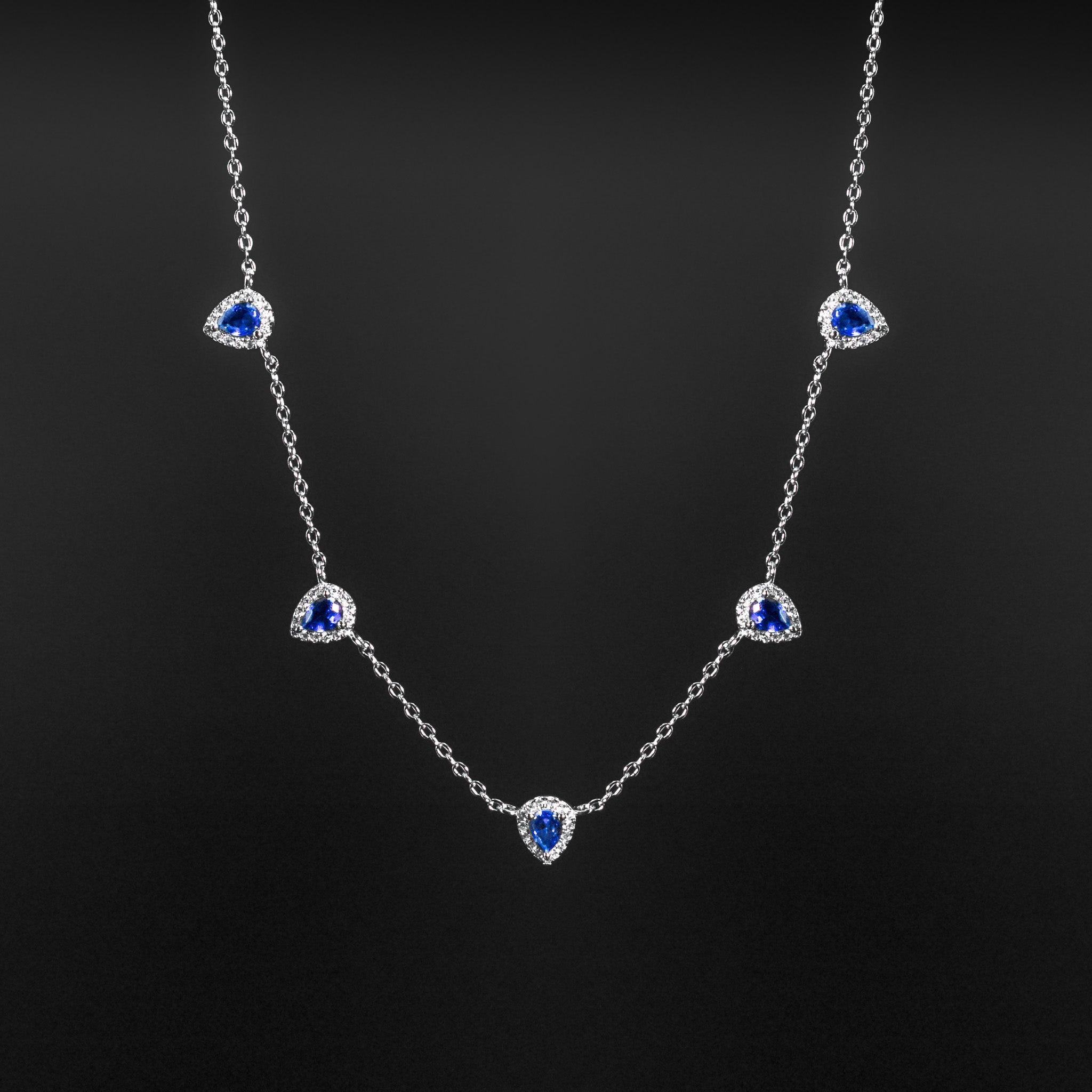 Pear Sapphire Diamond Halo Necklace