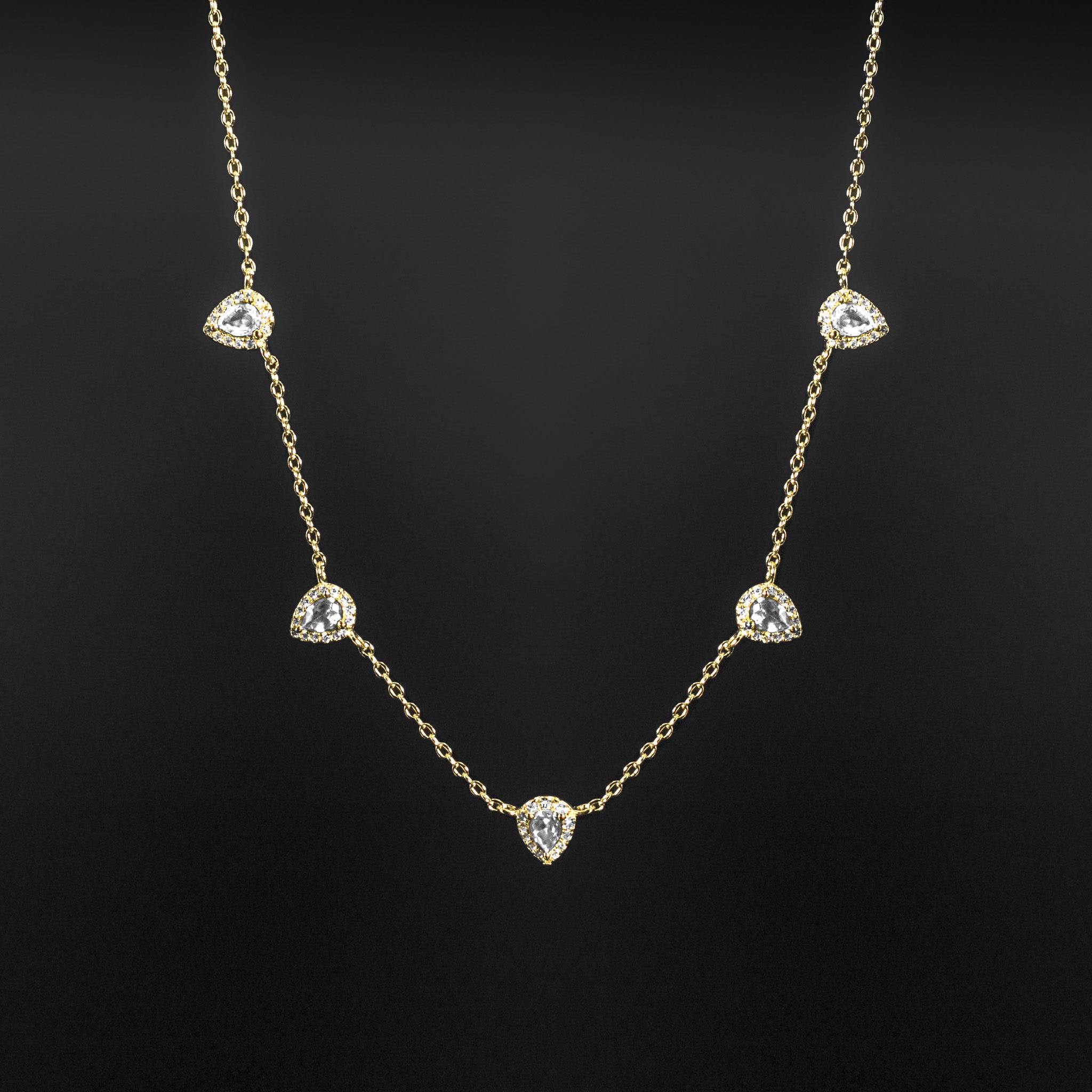 Pear Sapphire Diamond Halo Necklace
