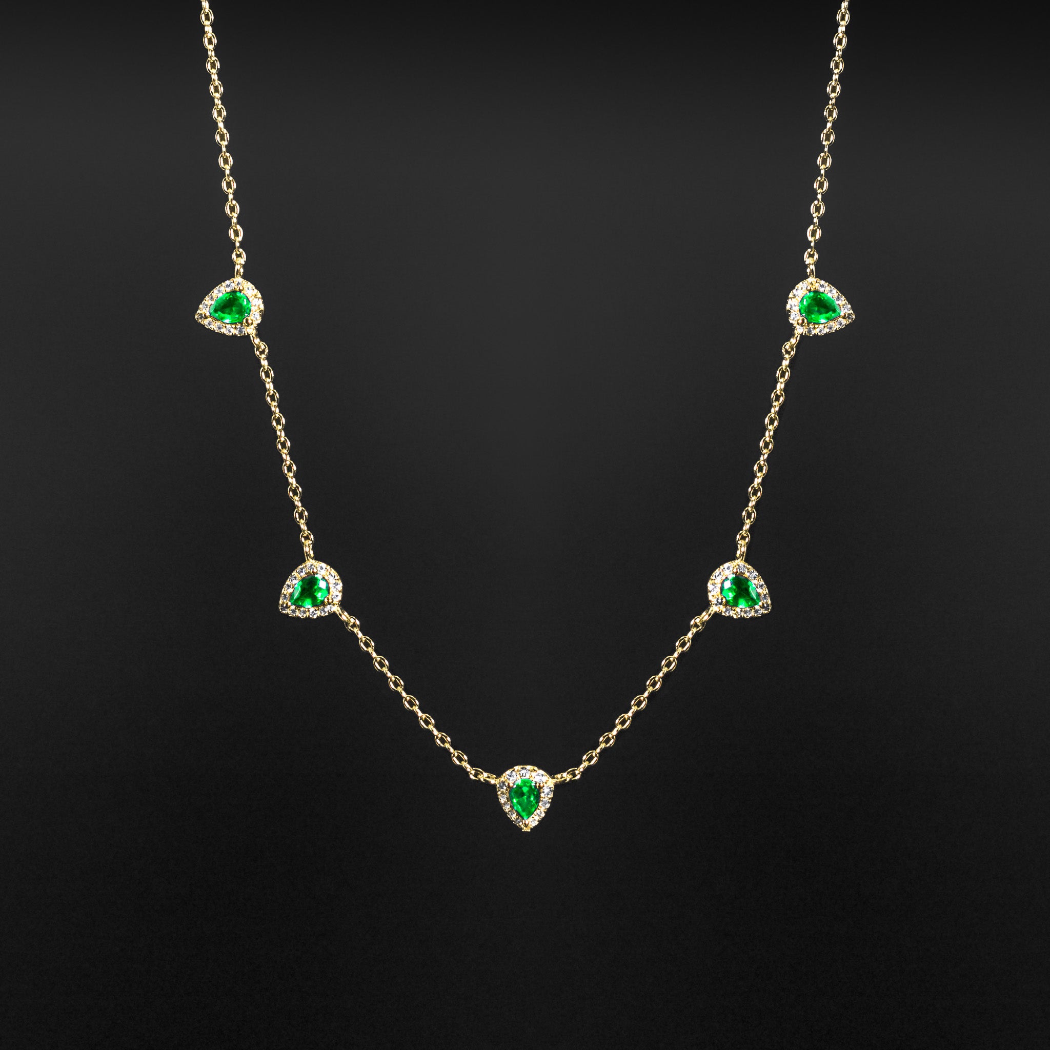 Pear Sapphire Diamond Halo Necklace