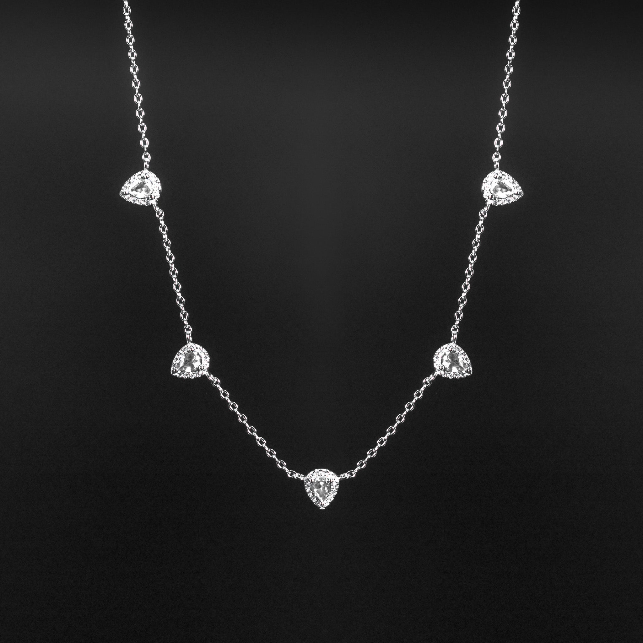 Pear Sapphire Diamond Halo Necklace