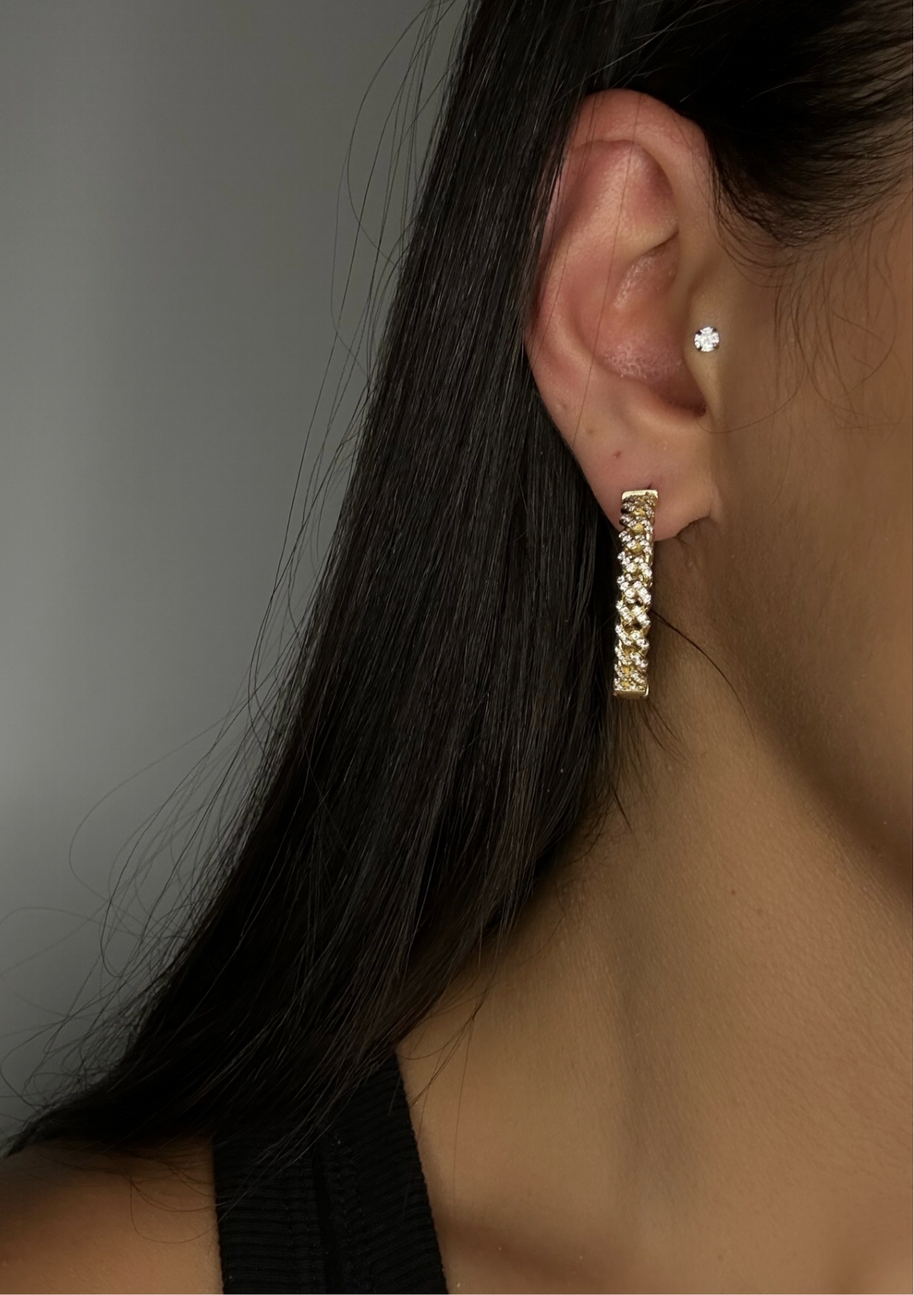 Diamond Cuban Link Hoop Earrings