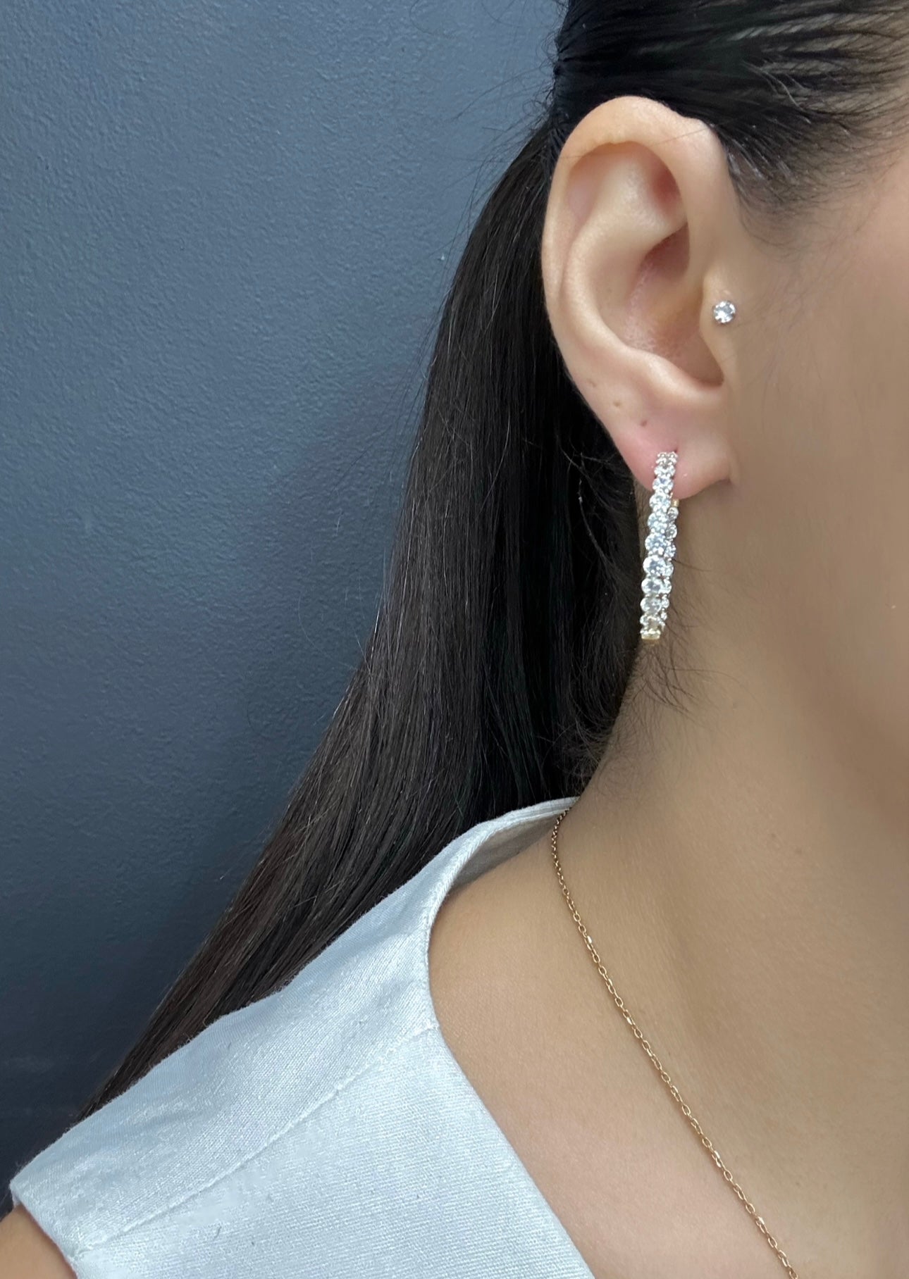 Small Diamond In-and-Out Hoop Earrings