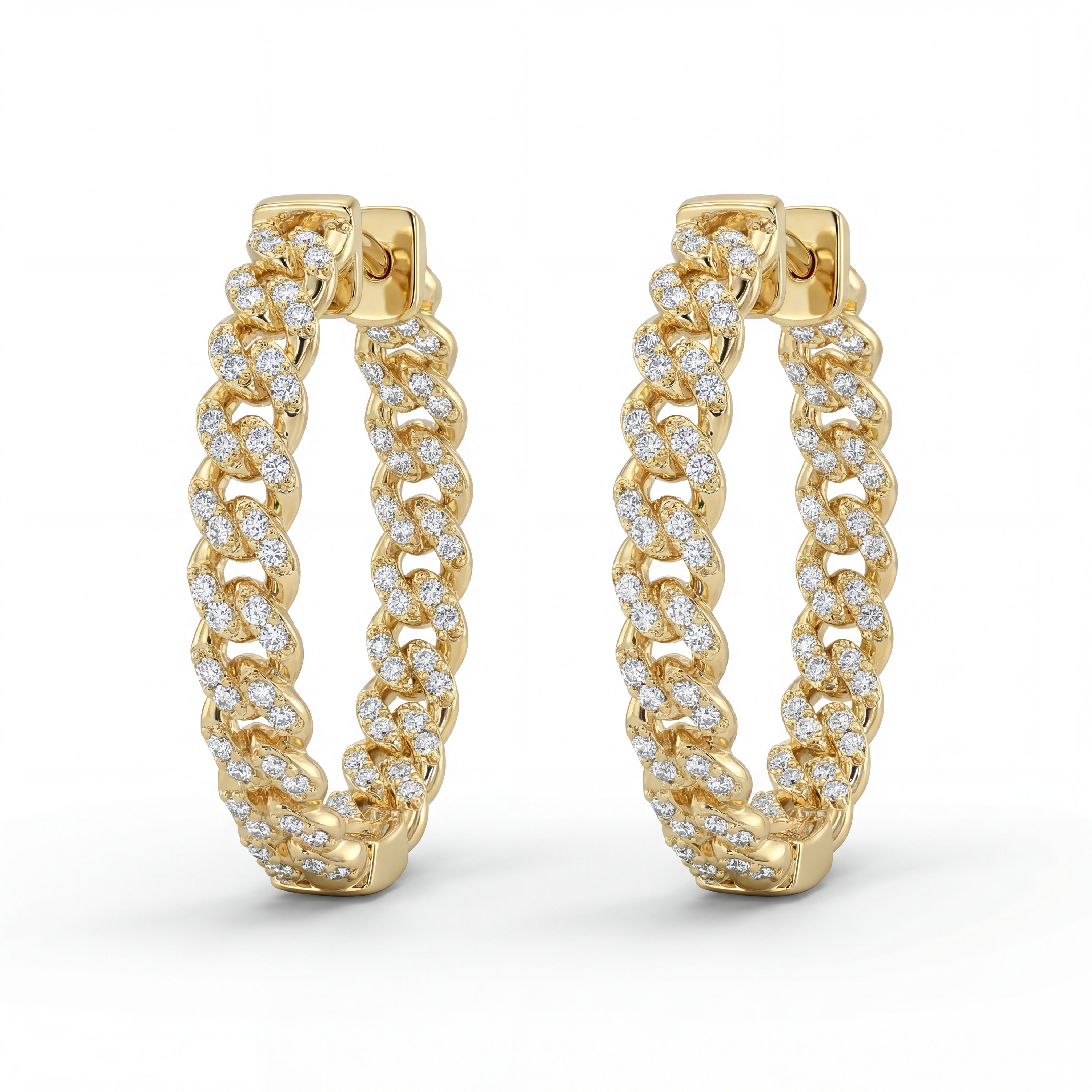Diamond Cuban Link Hoop Earrings