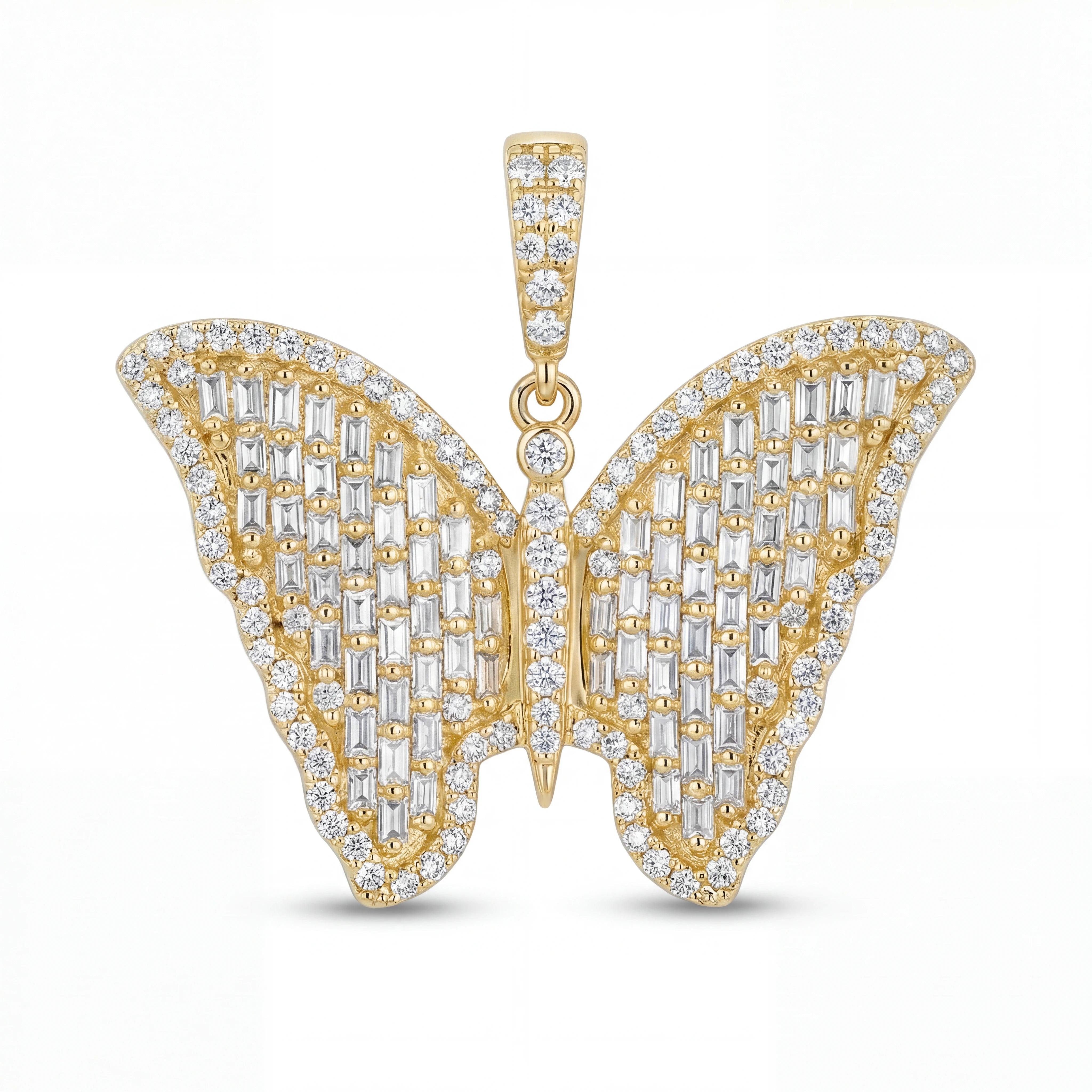 Iced Out Butterfly Pendant – 14k Gold Plated Sterling Silver with Cubic Zirconia | Luxury Statement Jewelry