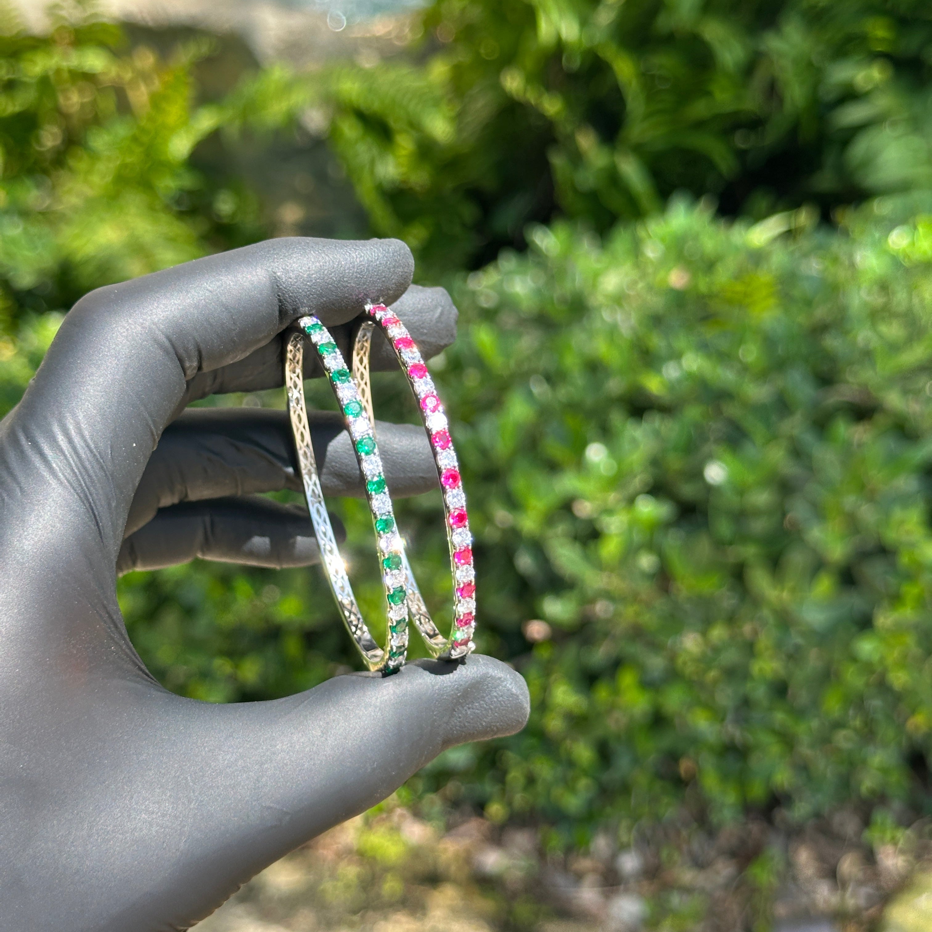 Green & Pink CZ Eternity Bangle