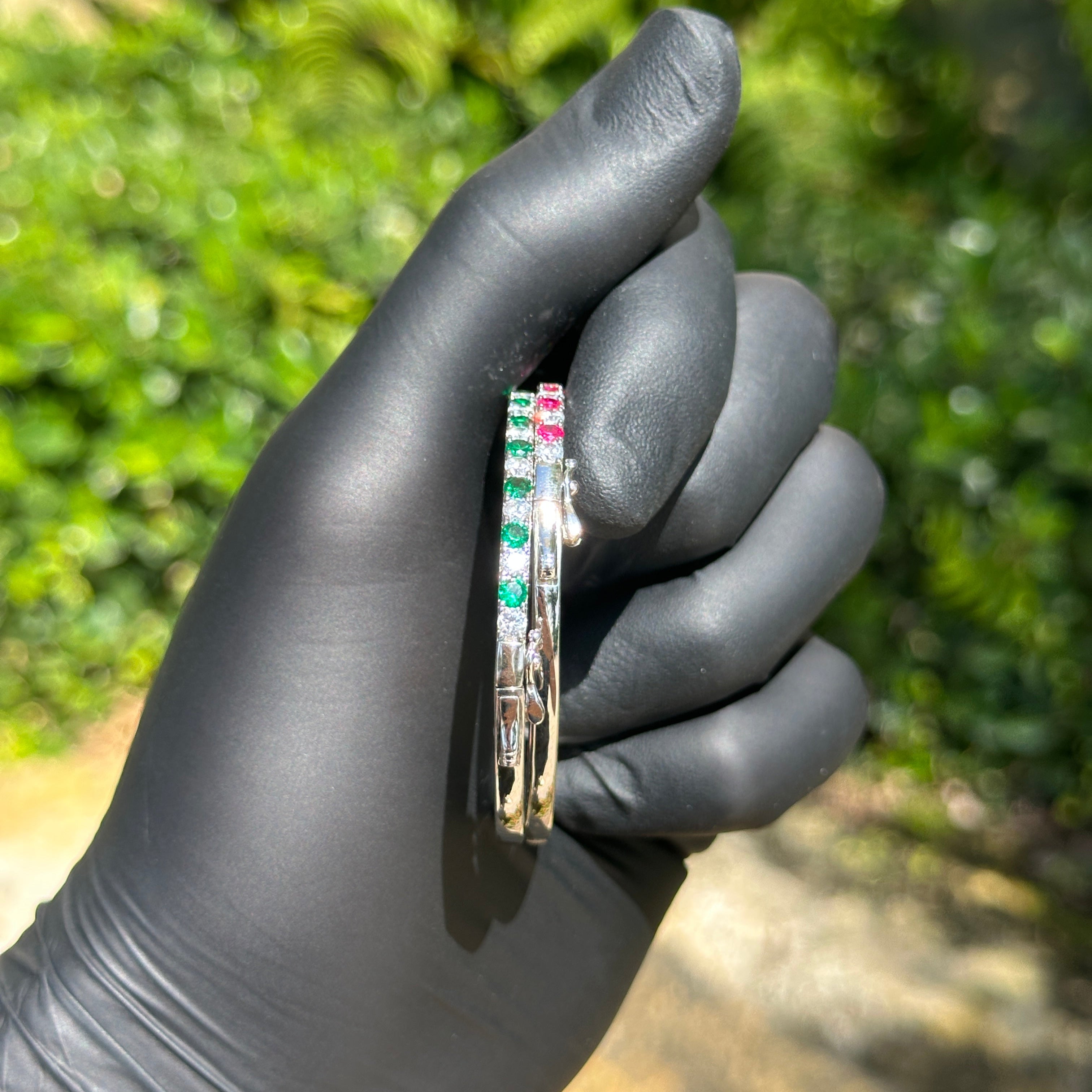 Green & Pink CZ Eternity Bangle