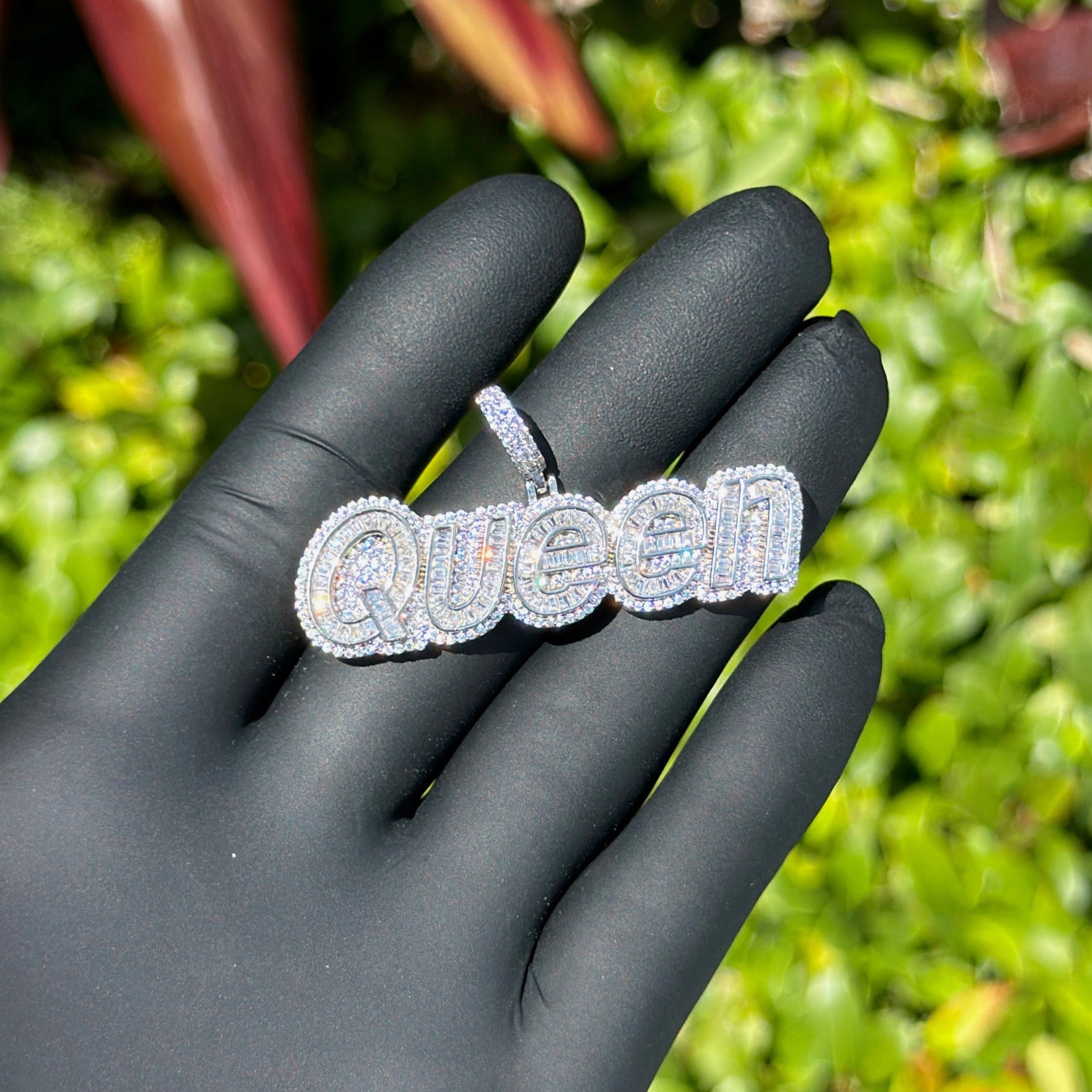 Queen Pendant – Sterling Silver with Cubic Zirconia | Hip Hop Bling Necklace Charm for Women