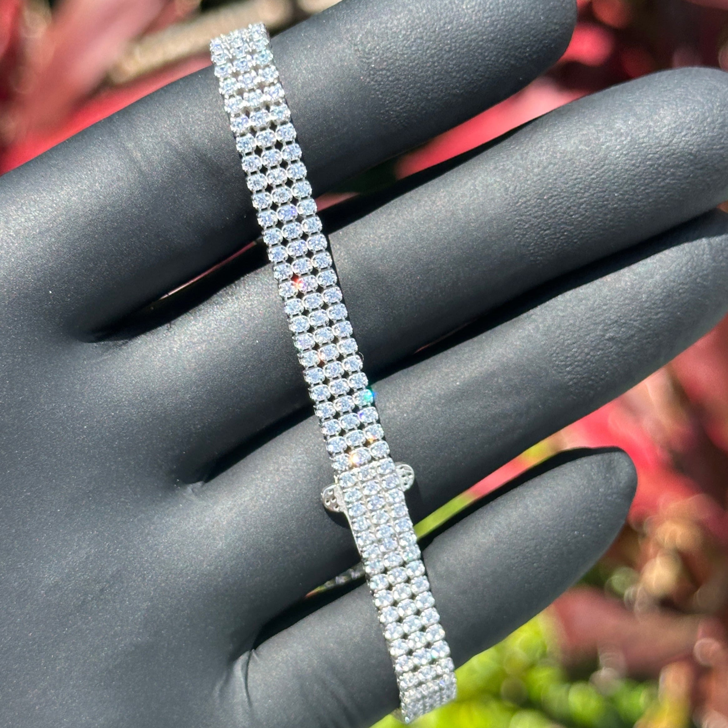 3-Row Iced Cuban Link Bracelet β Sterling Silver with Cubic Zirconia | Heavy Shine Statement Piece