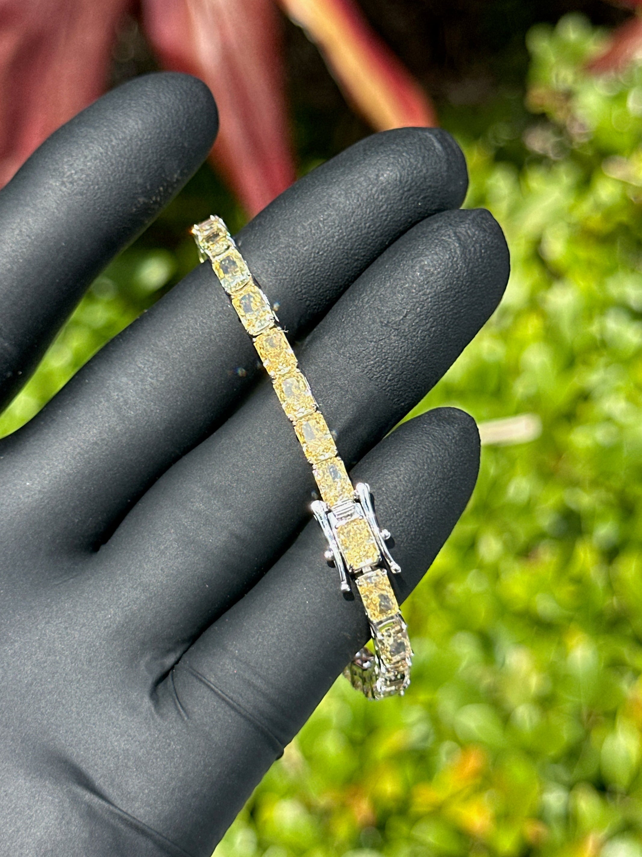 Colored CZ Iced Link Bracelet β Sterling Silver with Cubic Zirconia | Yellow, Blue, or Clear