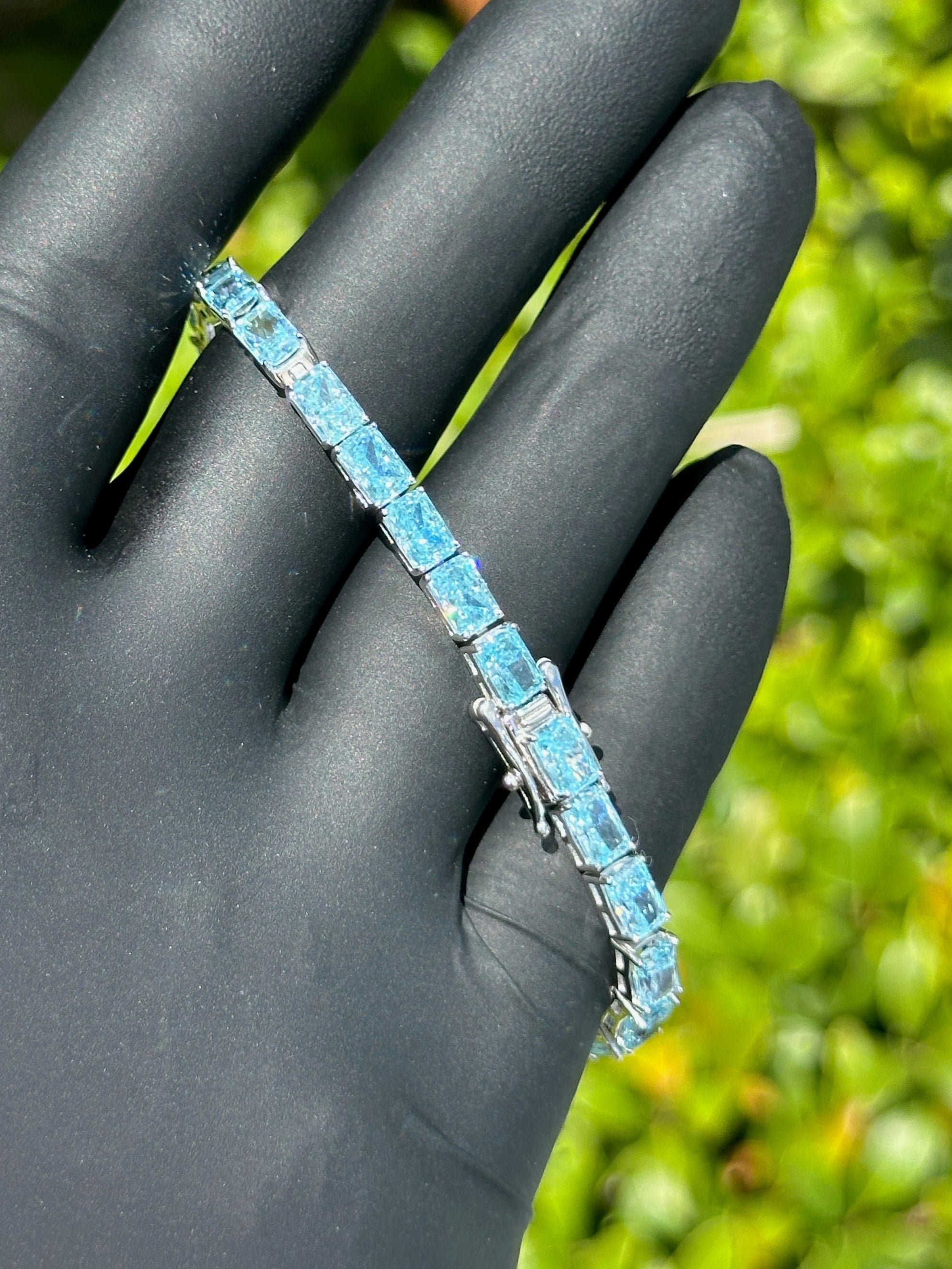 Colored CZ Iced Link Bracelet β Sterling Silver with Cubic Zirconia | Yellow, Blue, or Clear