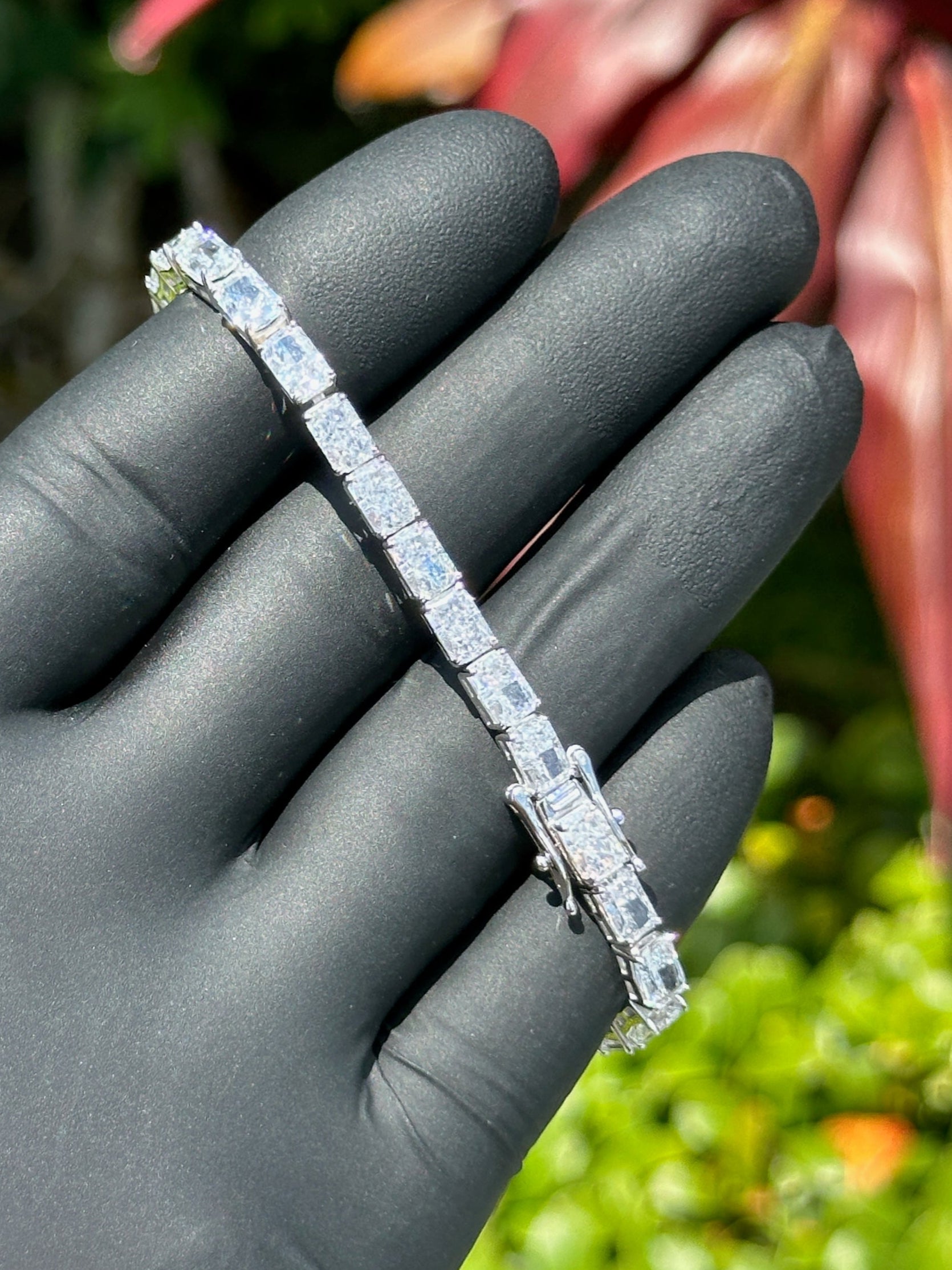 Colored CZ Iced Link Bracelet β Sterling Silver with Cubic Zirconia | Yellow, Blue, or Clear