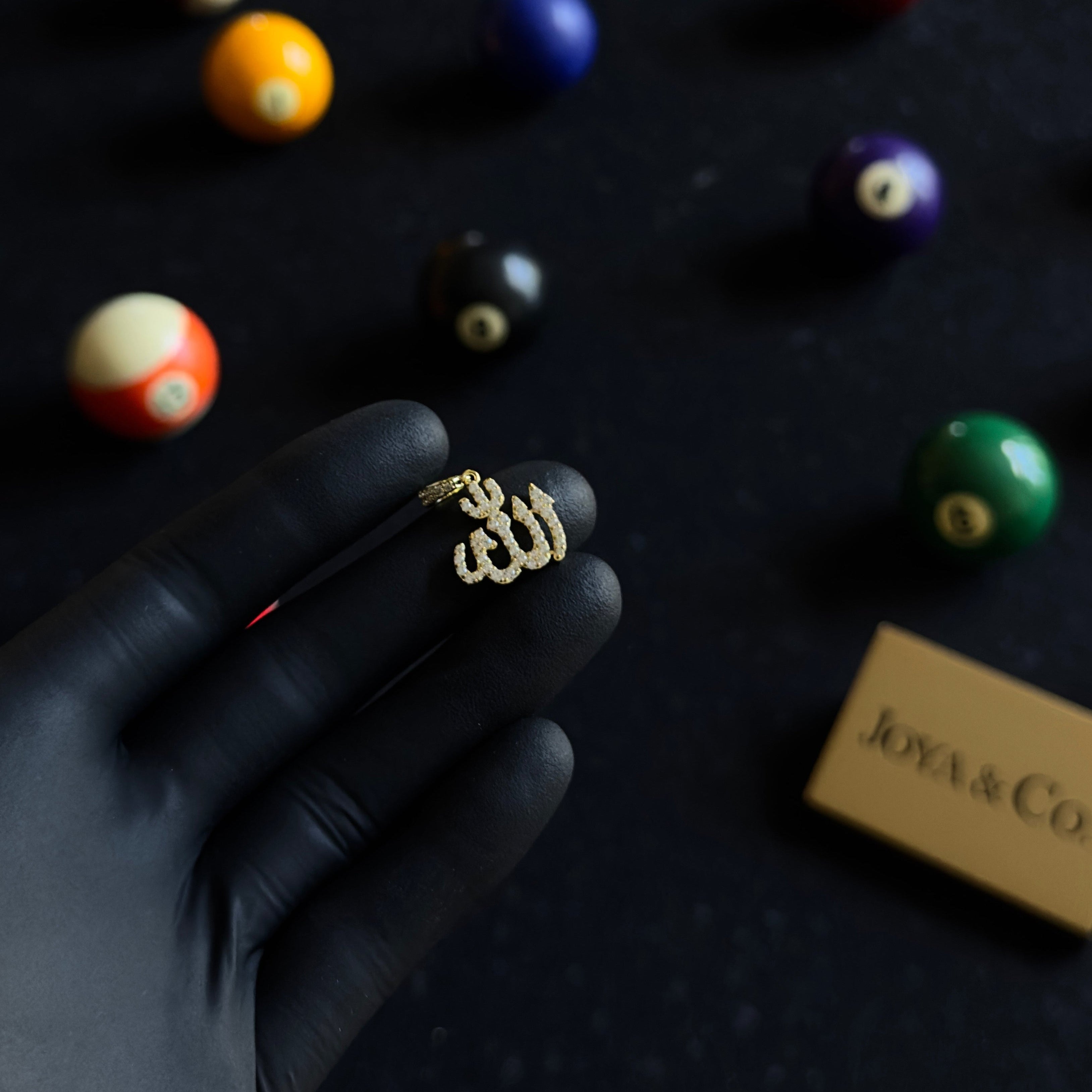 Arabic Script Pendant – 14k Gold-Plated Sterling Silver with Cubic Zirconia | Iced Out Islamic Jewelry