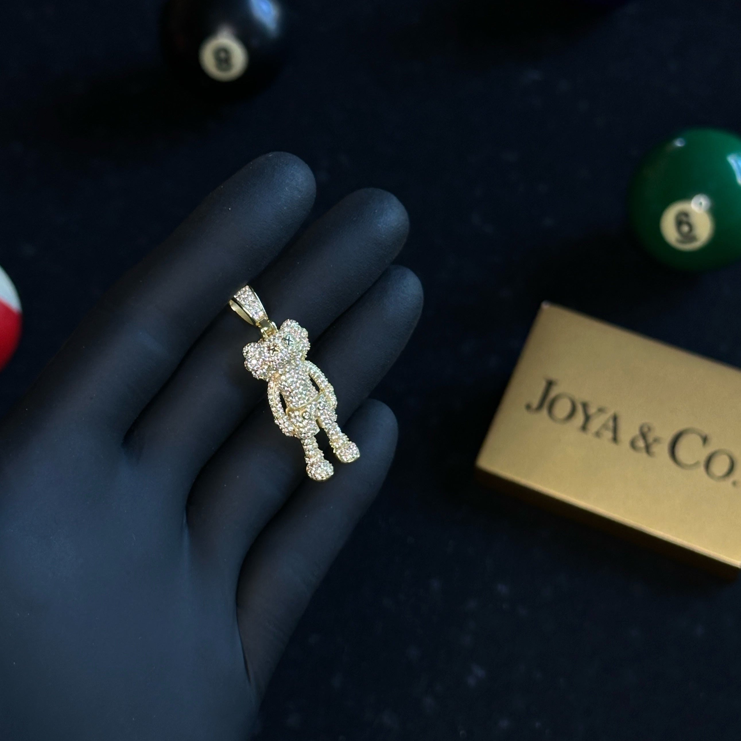 Iced Out Bear Figure Pendant – 14K Gold Plated Sterling Silver with Cubic Zirconia | Cute & Bold Bling Charm