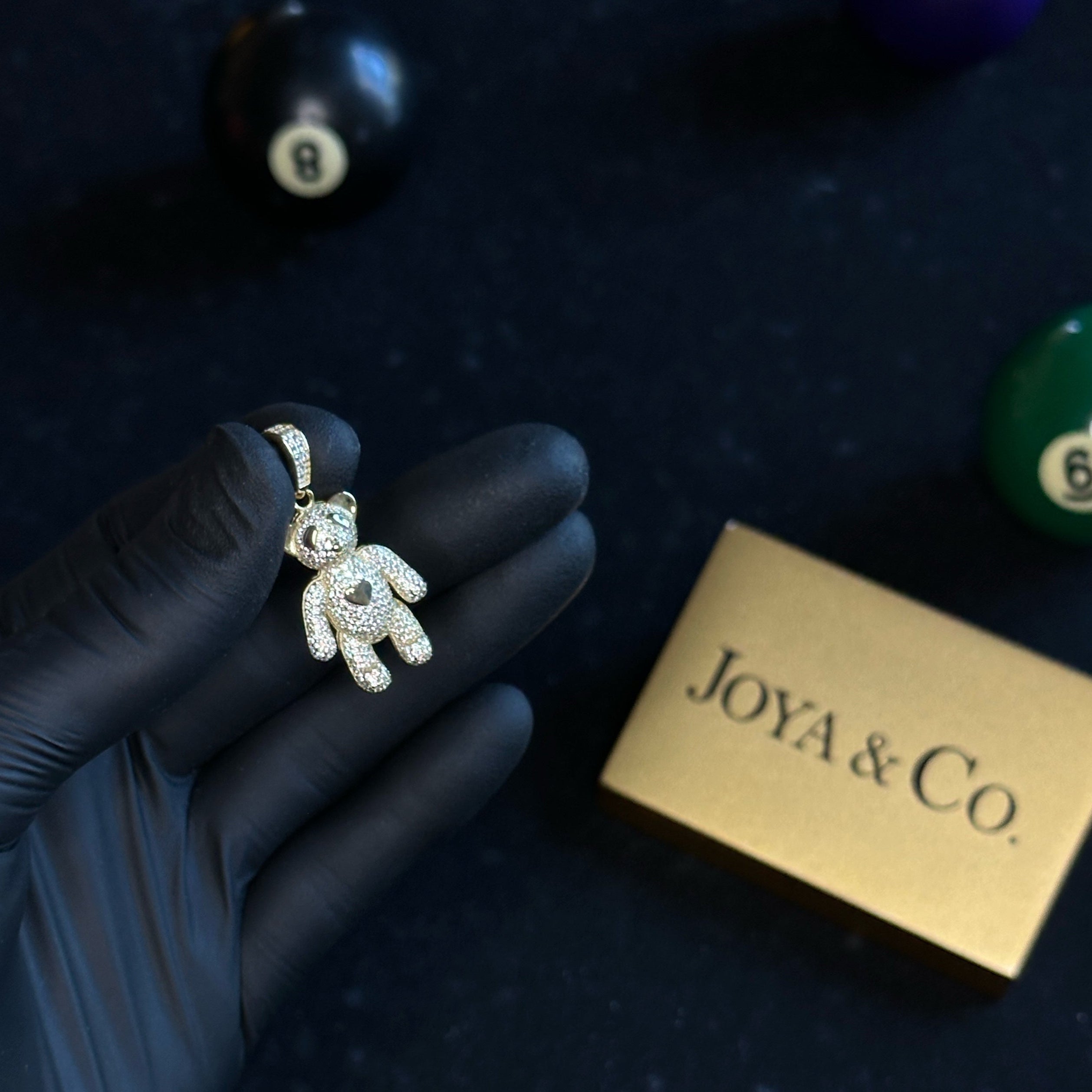 14K Gold Plated Sterling Silver Teddy Bear Pendant – Cute Icy CZ Charm – Hip Hop Style Jewelry Gift for Him or Her