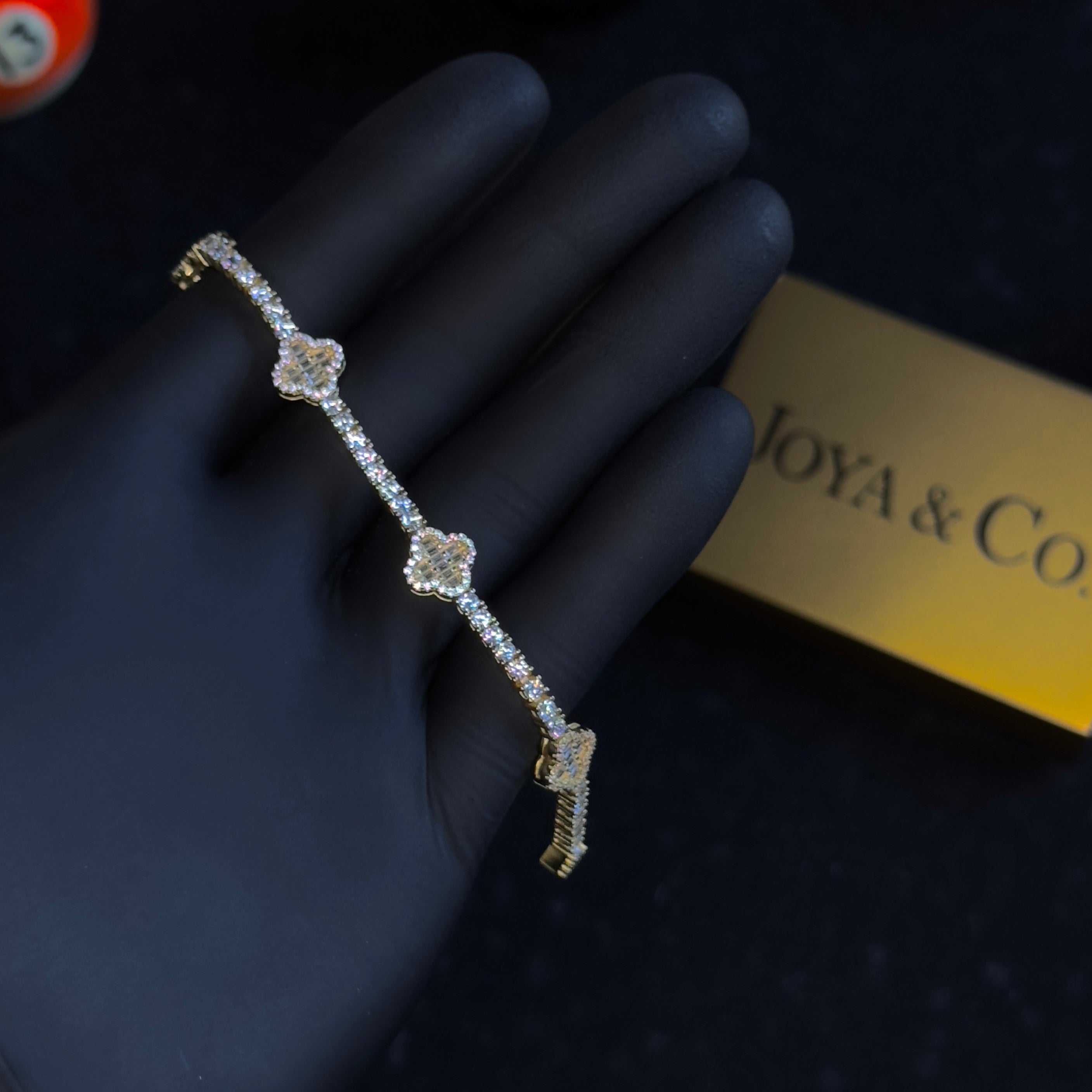 Iced Out Clover Bracelet – 14k Gold Plated Sterling Silver with Cubic Zirconia | Luxury Lucky Charm