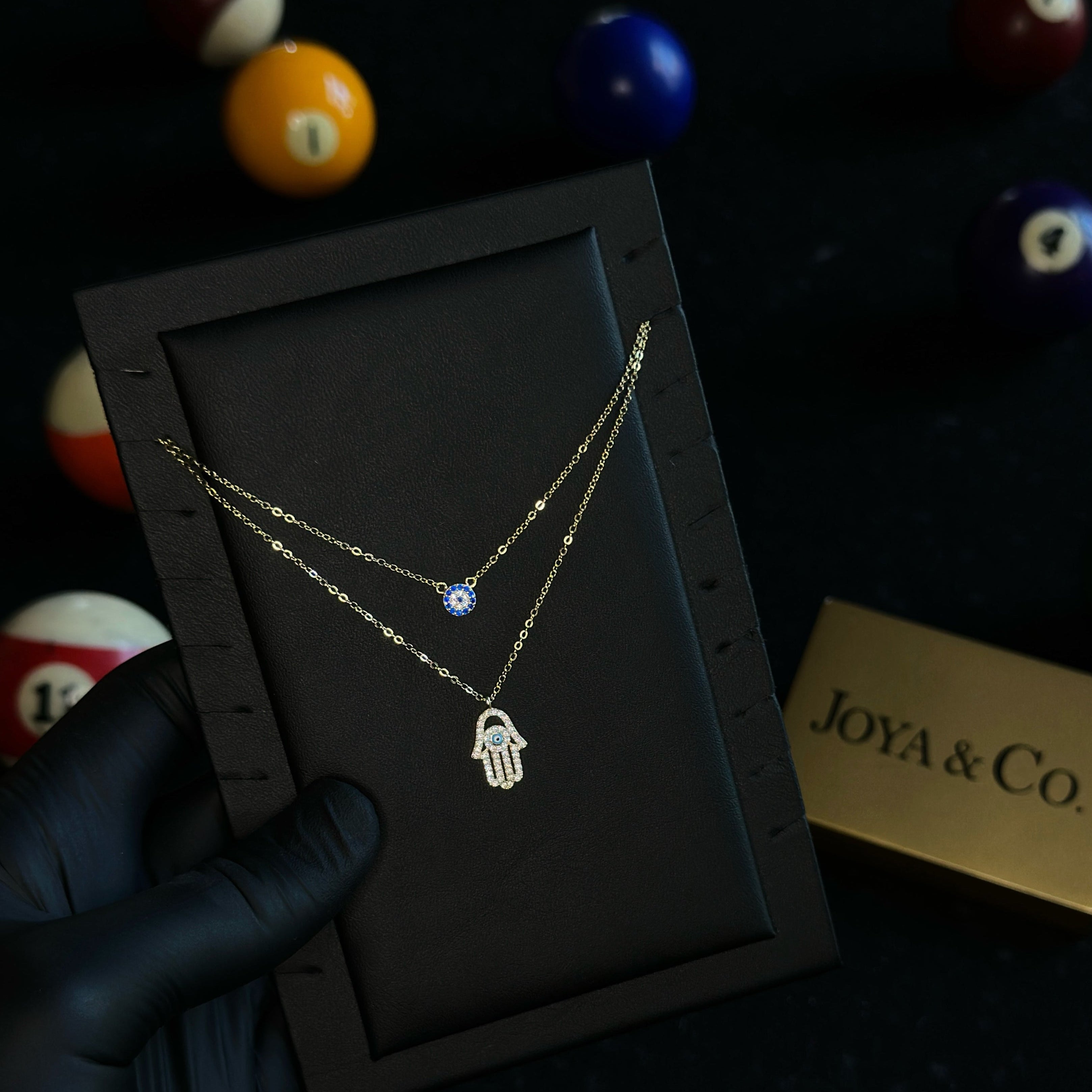 Double Layer Hamsa & Evil Eye Necklace in Sterling Silver with CZ – Dainty Spiritual Protection Jewelry, Adjustable from 16-18 inch