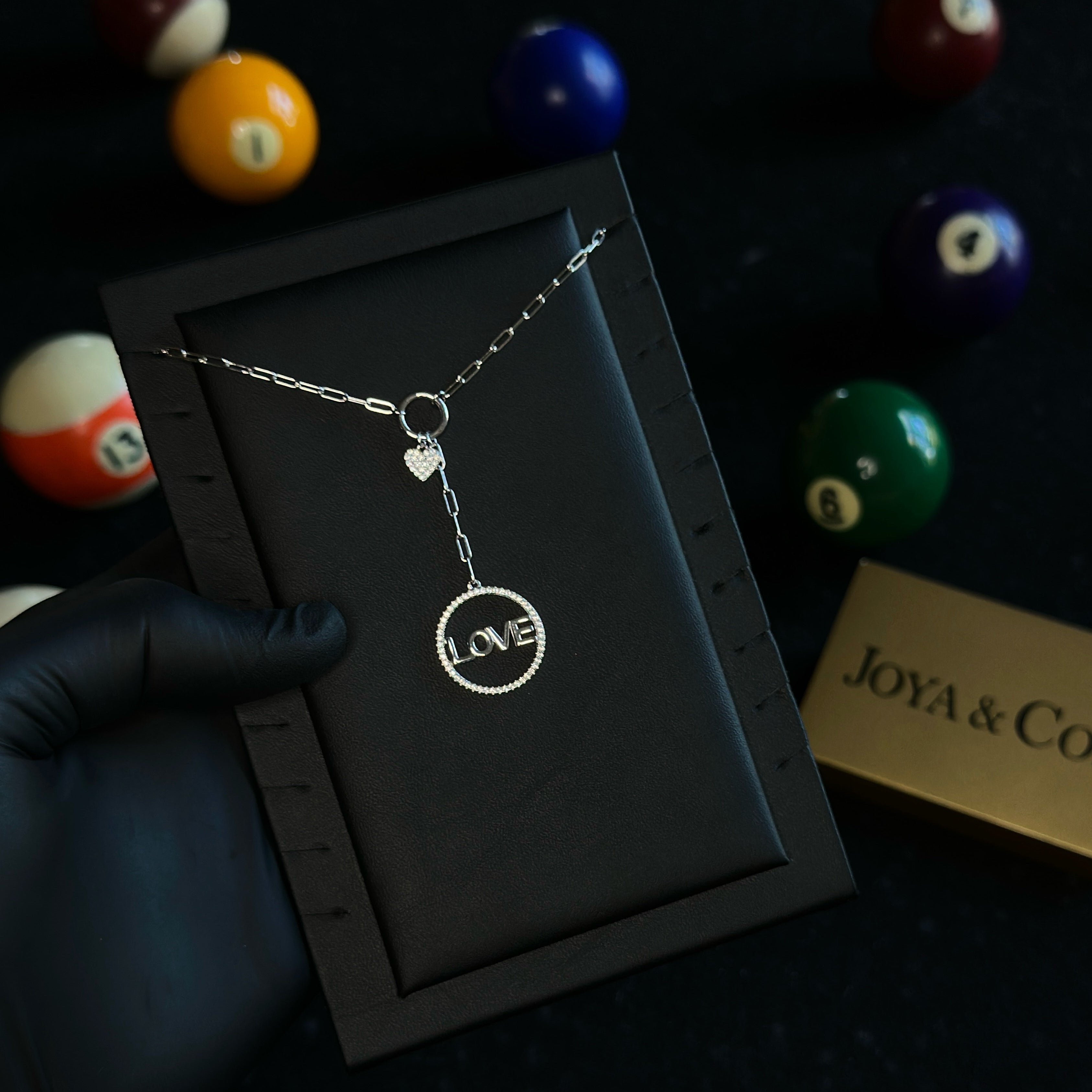 LOVE Pendant Necklace – 925 Sterling Silver with CZ 18-16 inches