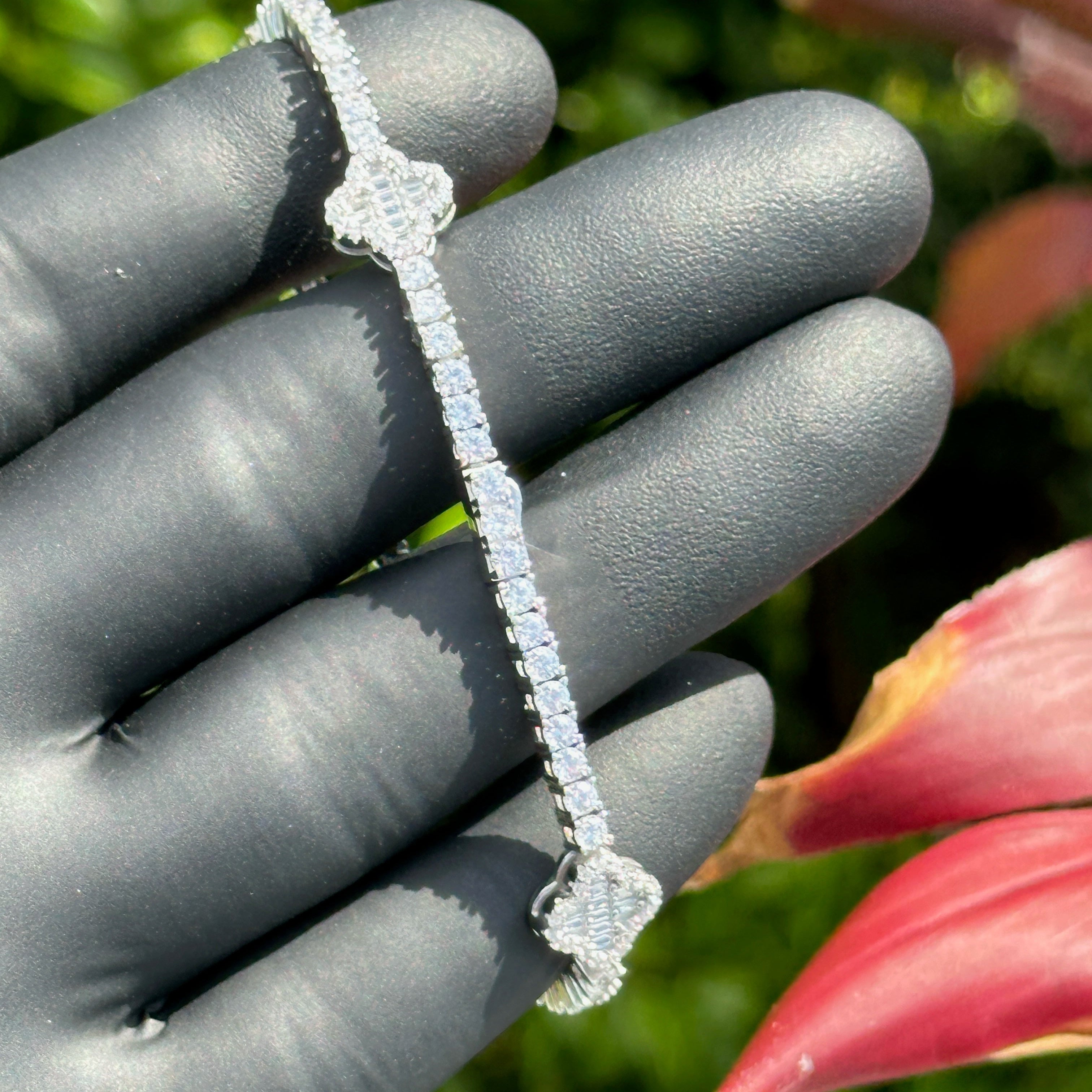 Sterling Silver CZ Clover Tennis Bracelet | Elegant Dainty Sparkle | Lucky Charm Jewelry