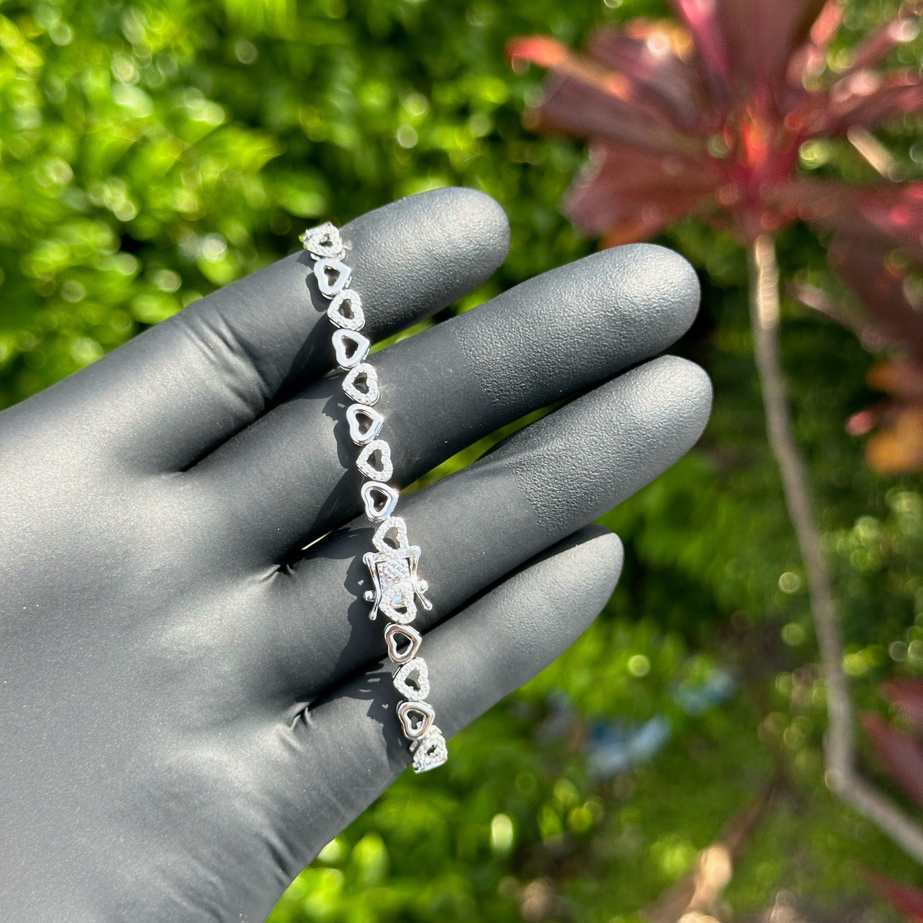 Sterling Silver CZ Heart Link Bracelet | Dainty Open Heart Chain | Elegant Love-Inspired Jewelry