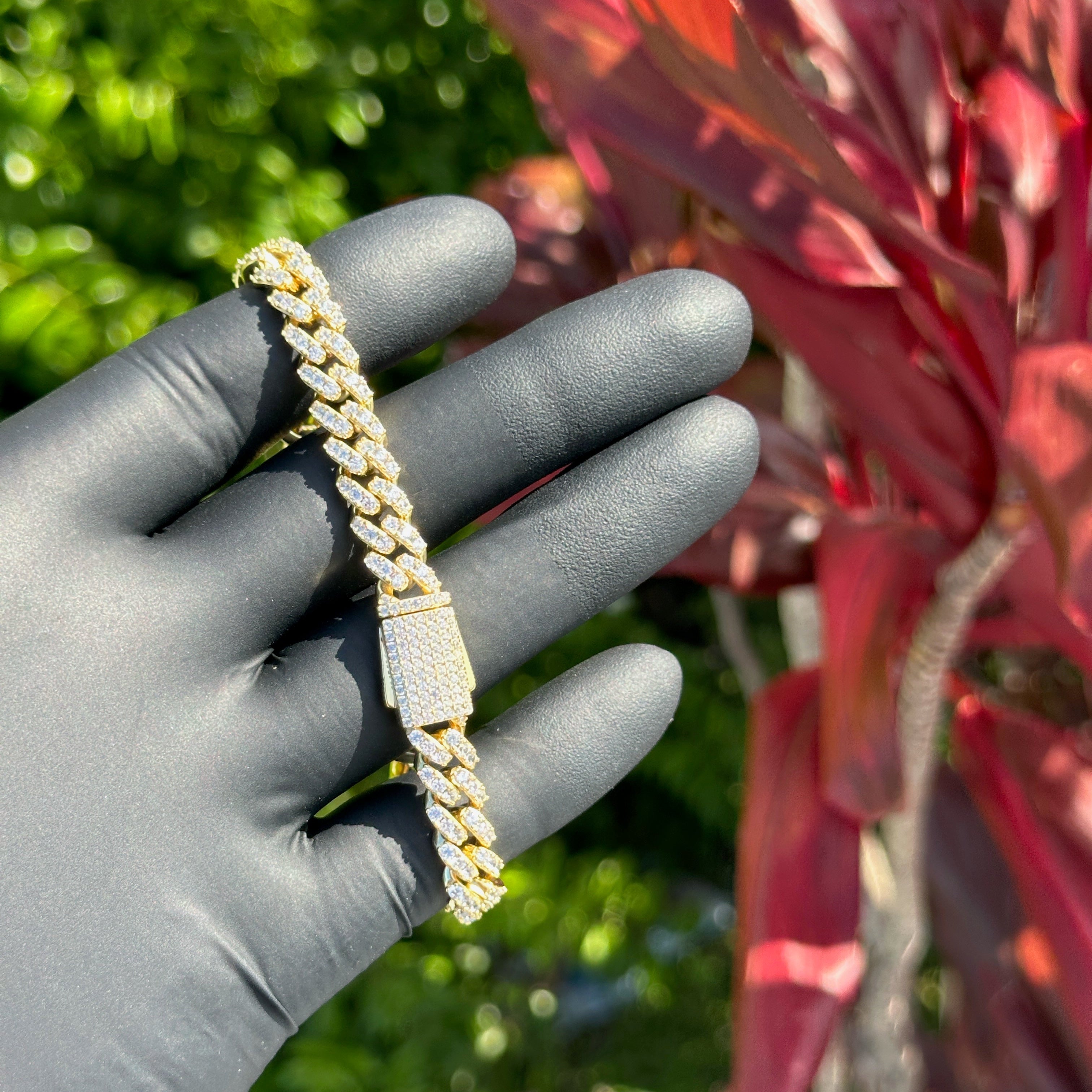 Iced Out Cuban Link Bracelet – 14K Gold Plated Sterling Silver with CZ – Bold Hip Hop Bling Wristwear