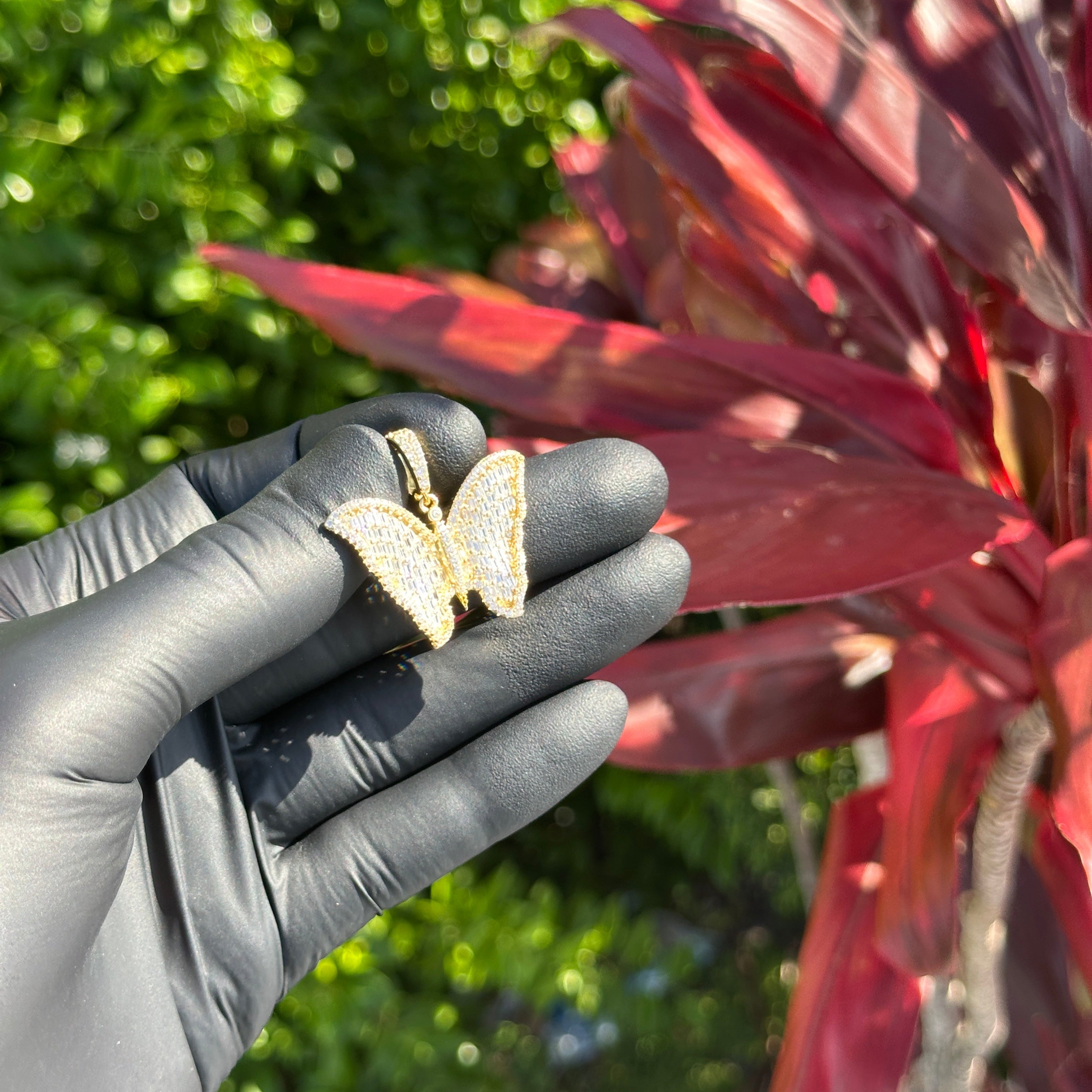 Iced Out Butterfly Pendant – 14k Gold Plated Sterling Silver with Cubic Zirconia | Luxury Statement Jewelry