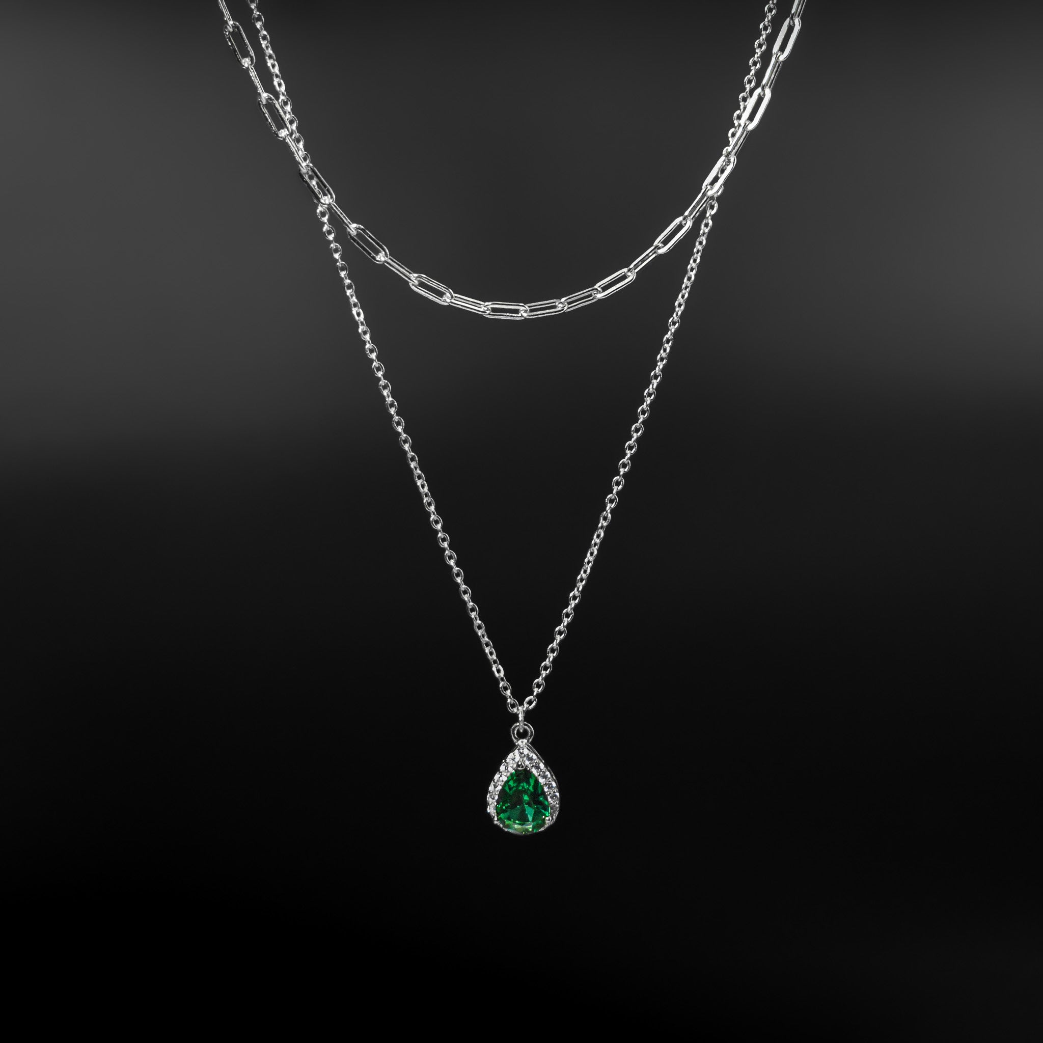 Emerald Faceted Layered Necklace Set