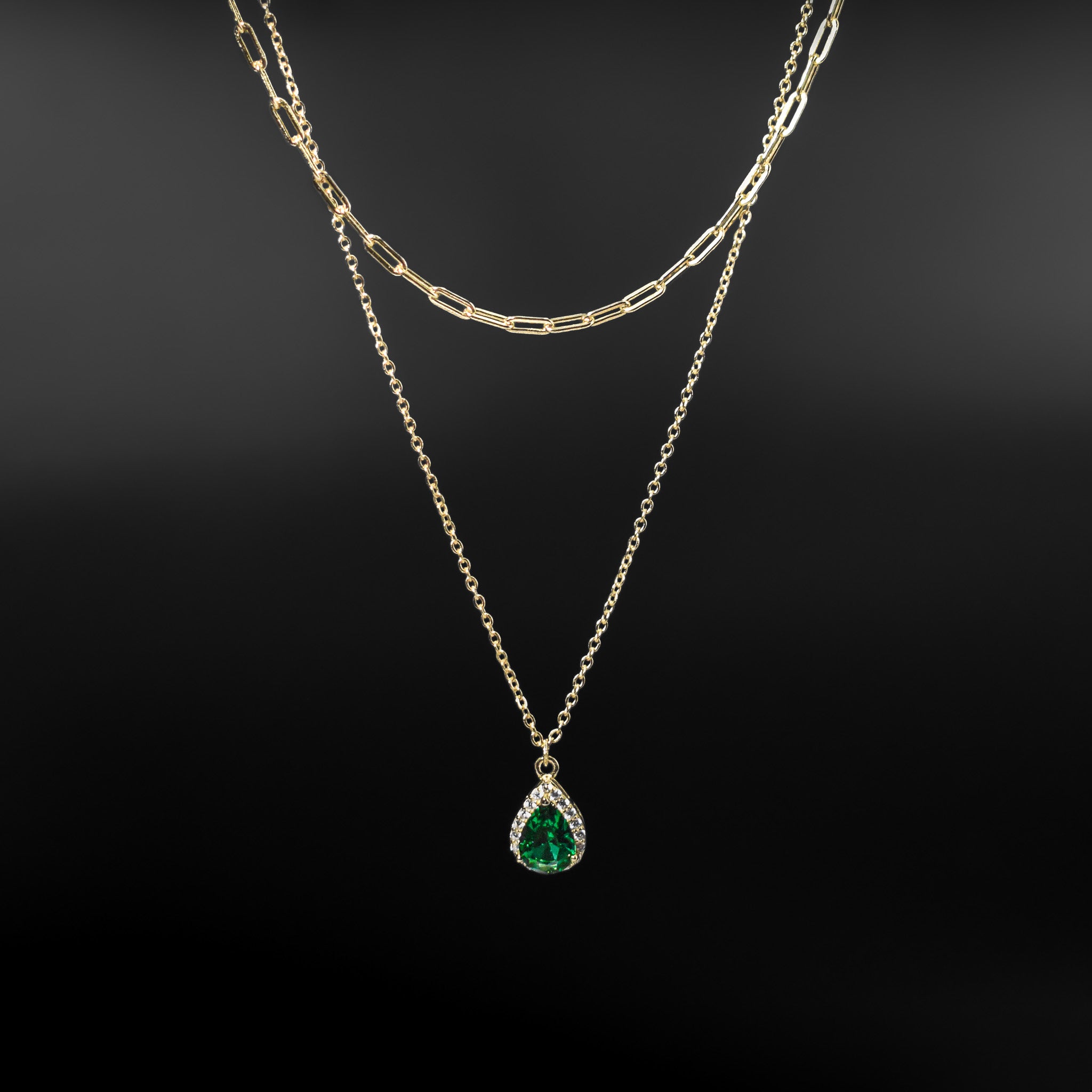 Emerald Faceted Layered Necklace Set