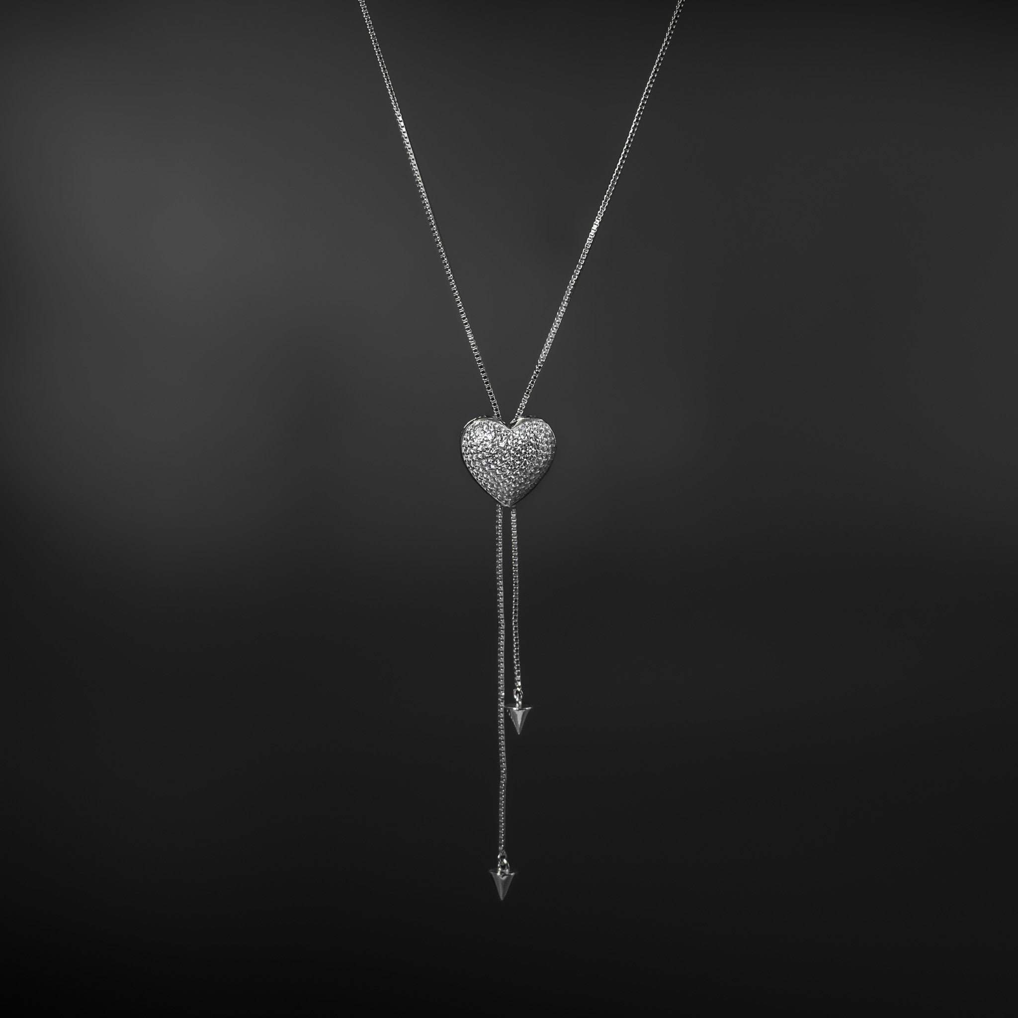 Adjustable Diamond Heart Lariat Necklace