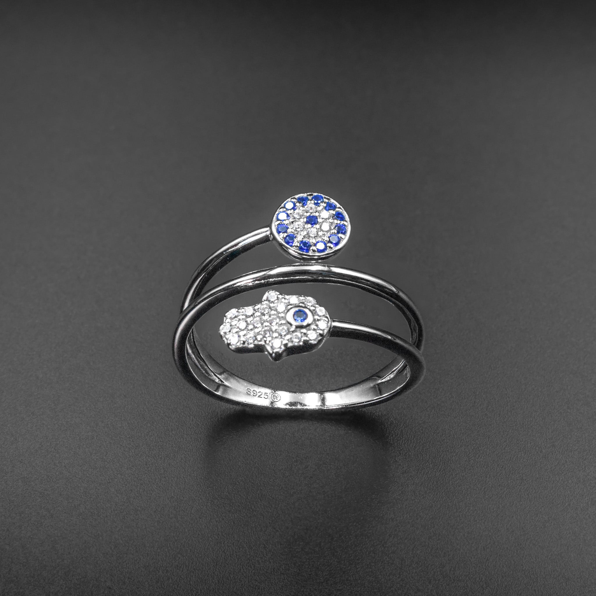 Anillo de flor de zafiro y diamantes en plata de ley
