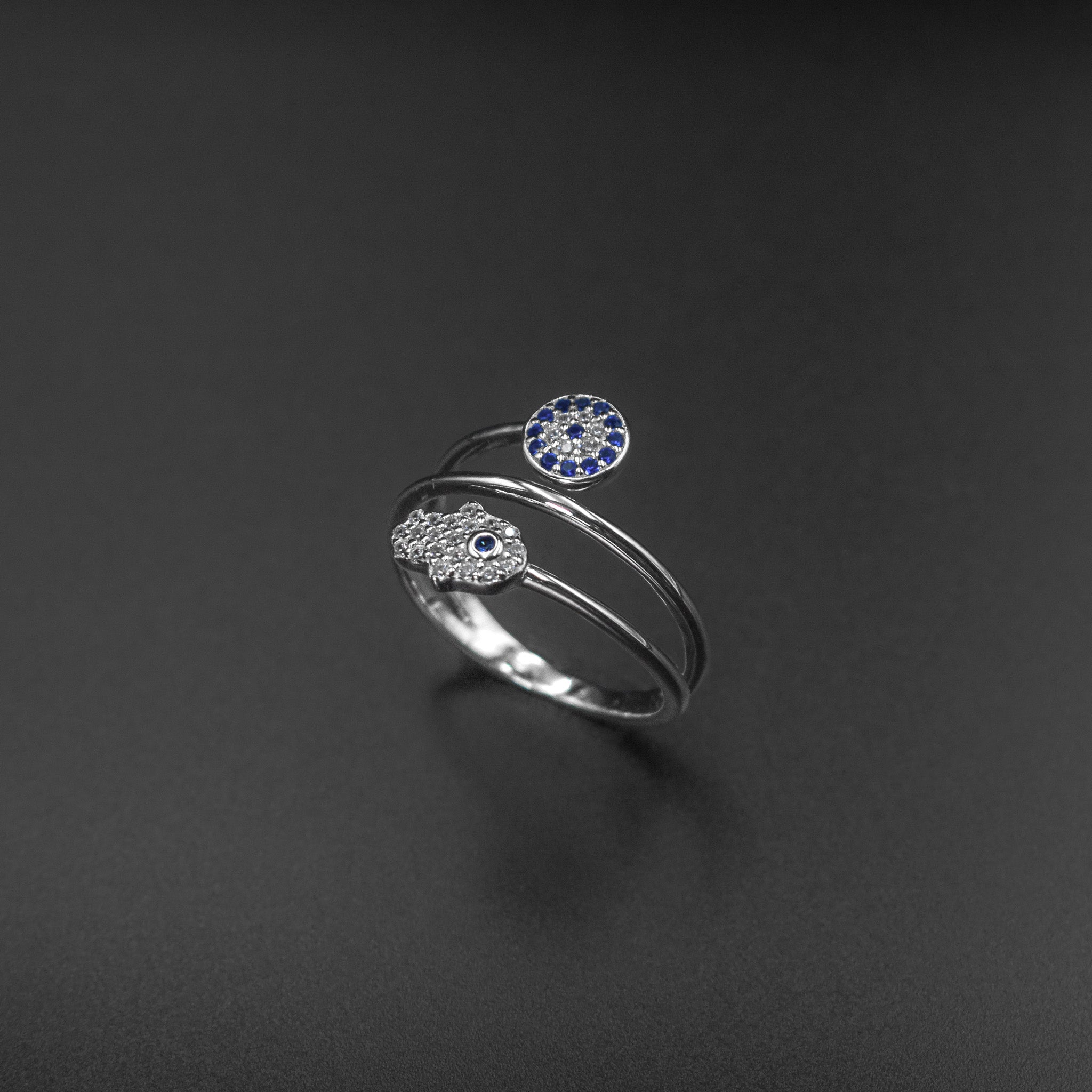 Anillo de flor de zafiro y diamantes en plata de ley