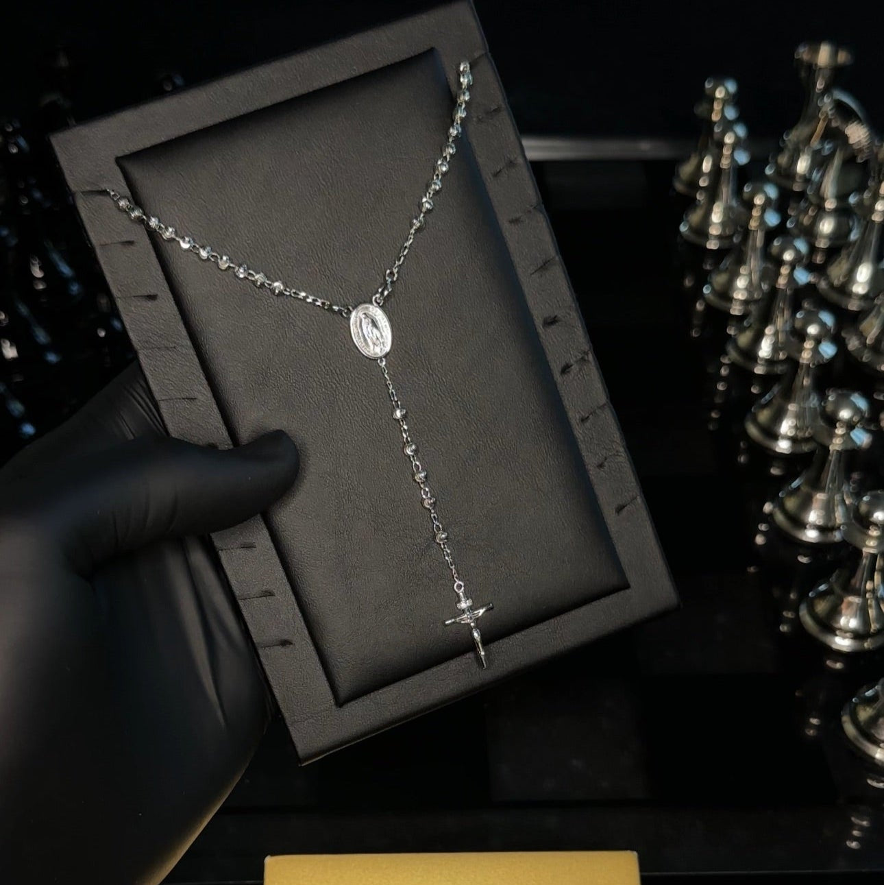 Sterling Silver Rosary Y Necklace | Virgin Mary & Cross Pendant | CZ Bead Catholic Jewelry