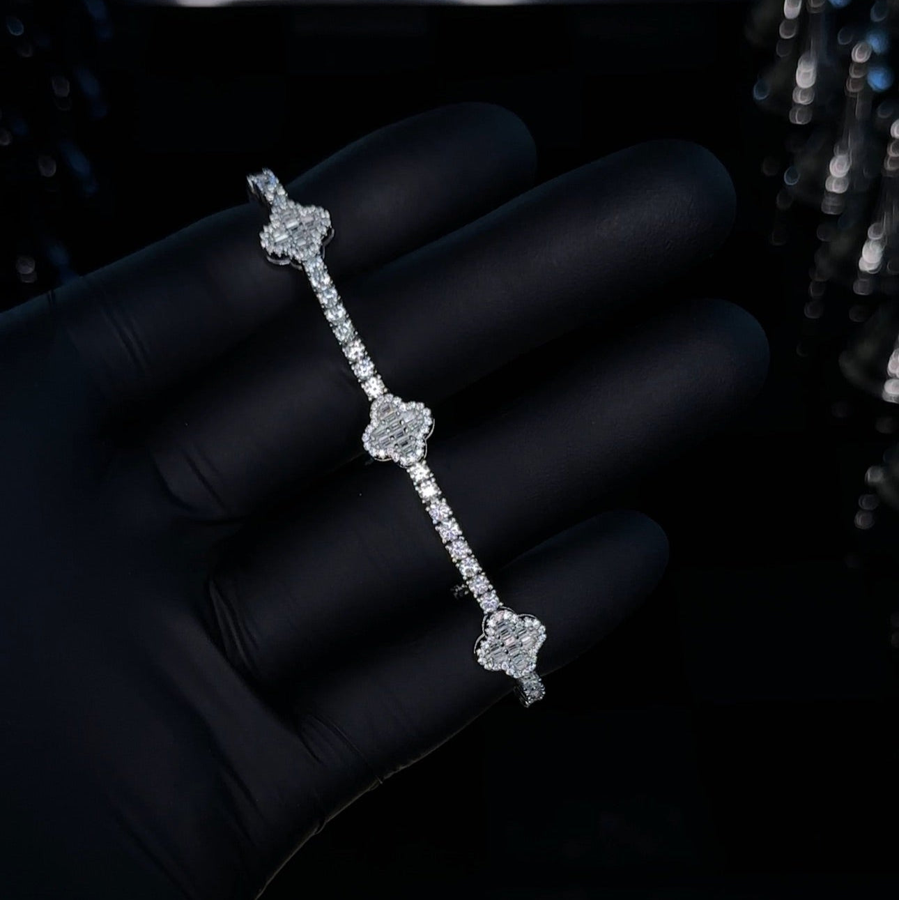 Sterling Silver CZ Clover Tennis Bracelet | Elegant Dainty Sparkle | Lucky Charm Jewelry