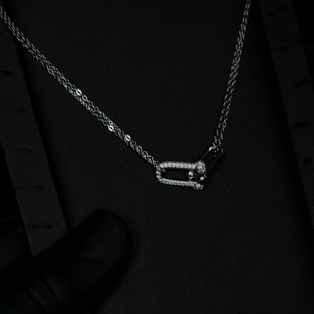 Iced Out Interlock Pendant Necklace | 925 Sterling Silver | CZ Linked Chain for Men & Women 16-18 inch adjustable