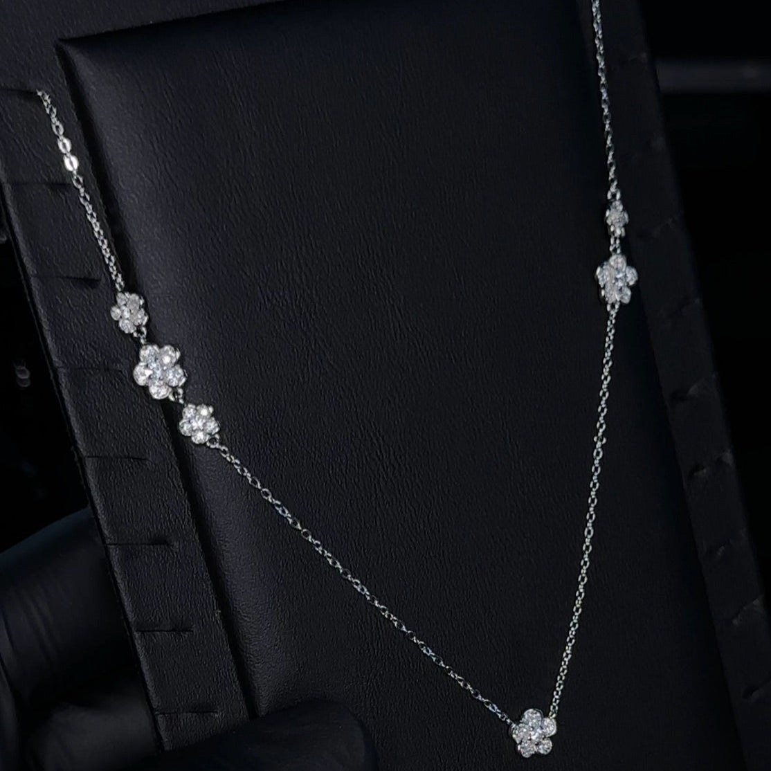 Iced Out Flower Pendant Necklace | 925 Sterling Silver | CZ Dainty Sparkle Chain