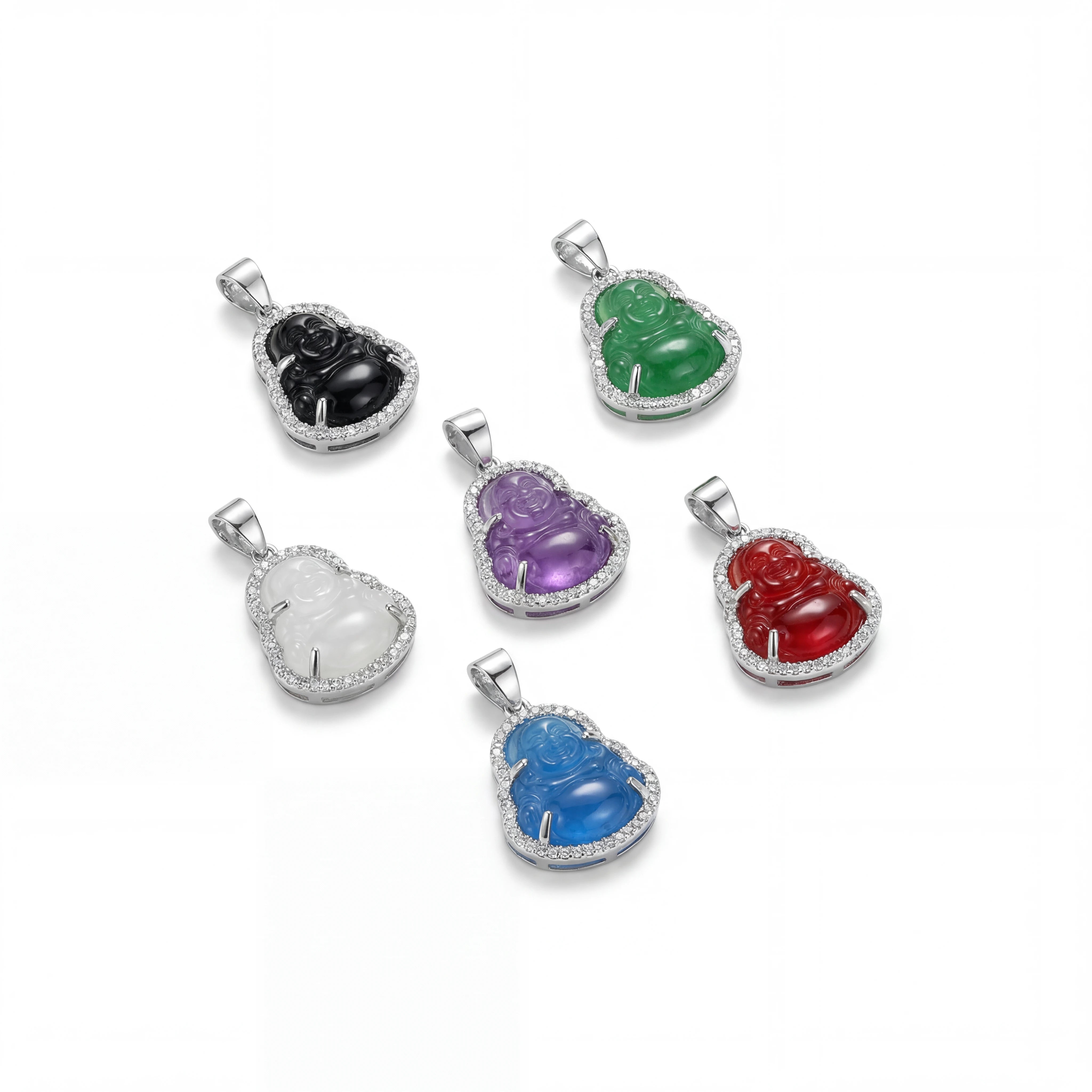 925 Sterling Silver Buddha Pendant with Cubic Zirconia – Multi-Color Spiritual Charm Necklace