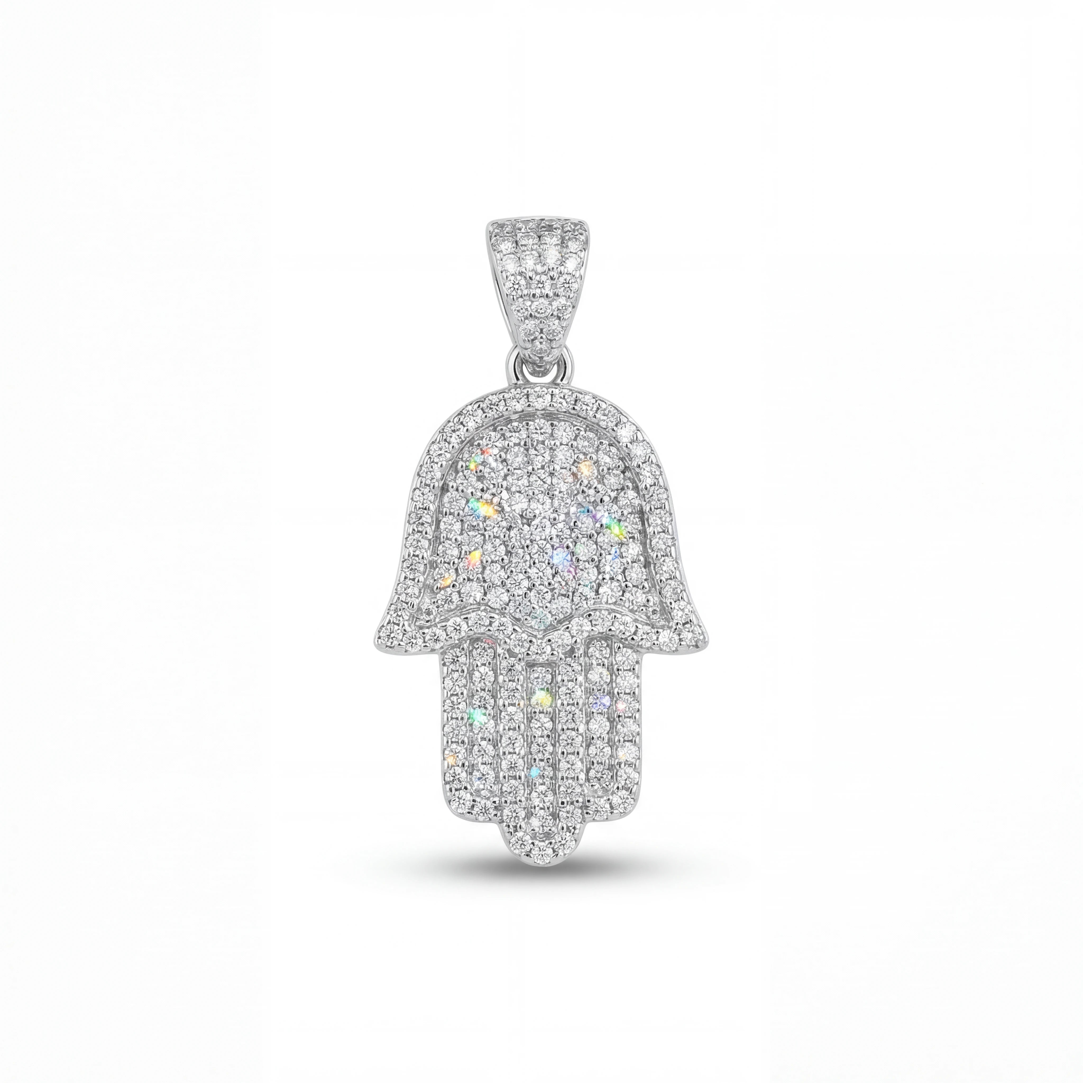 Iced Out Hamsa Hand Pendant – 925 Sterling Silver Protection Necklace