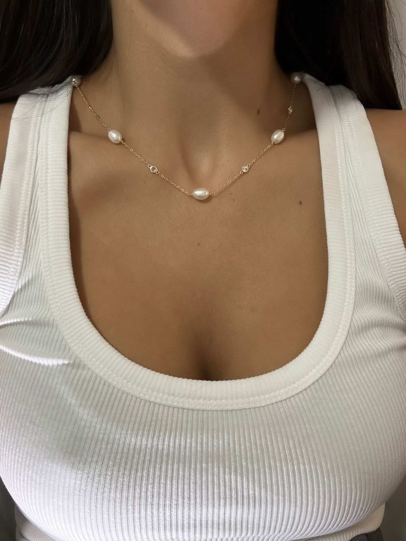 Pearl Necklace With Zircons