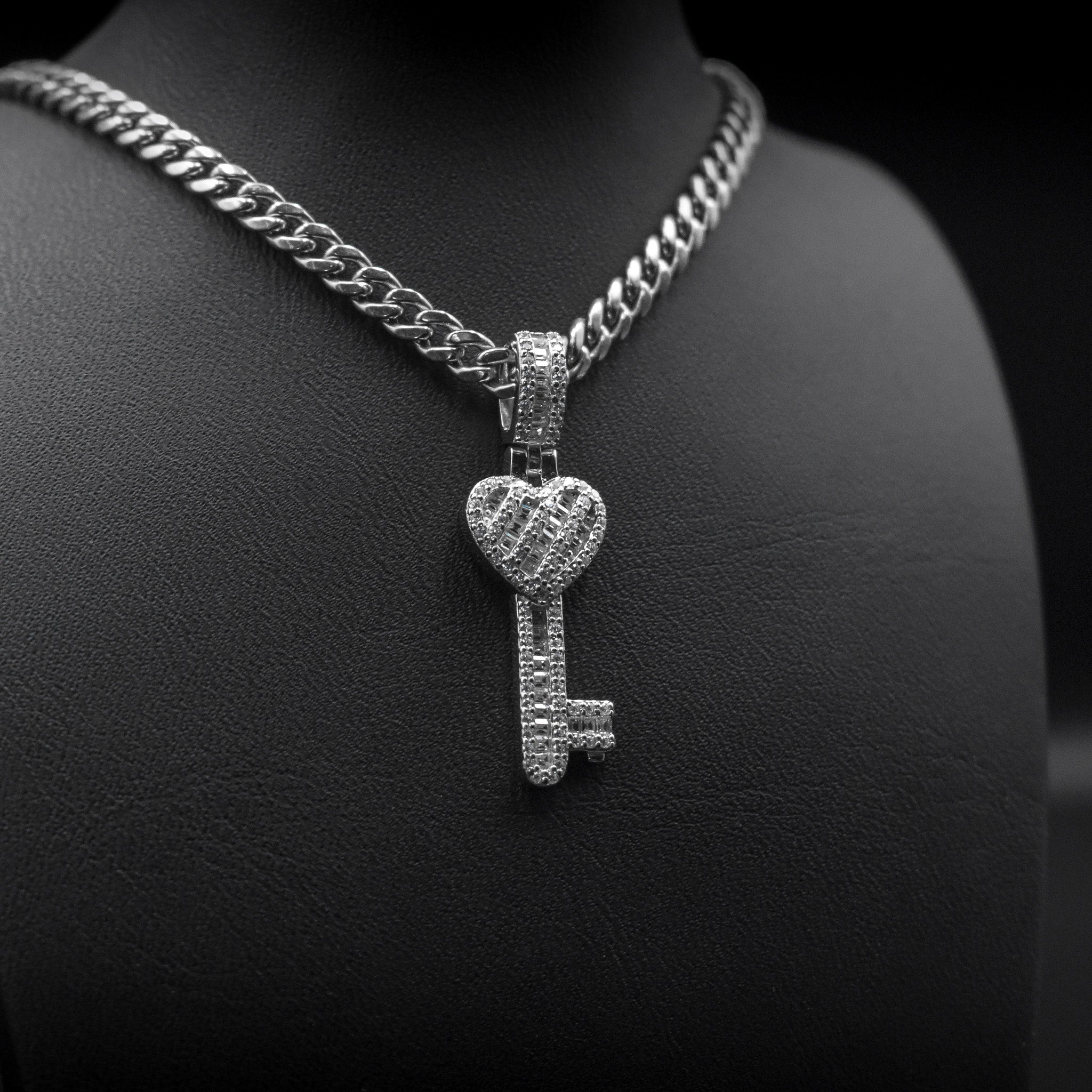 Diamond Heart Key Pendant